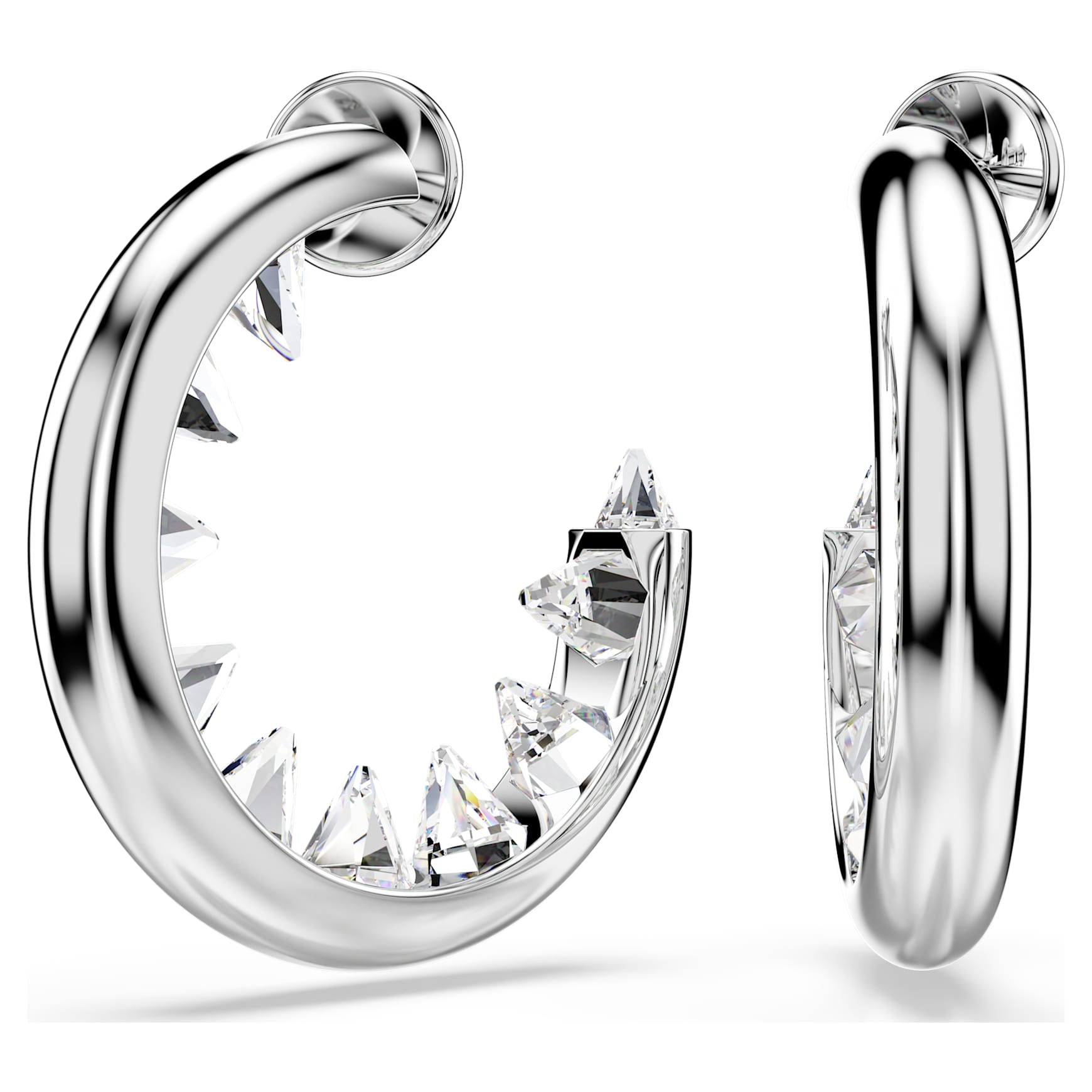 Sublima hoop earrings, White, Rhodium plated by SWAROVSKI