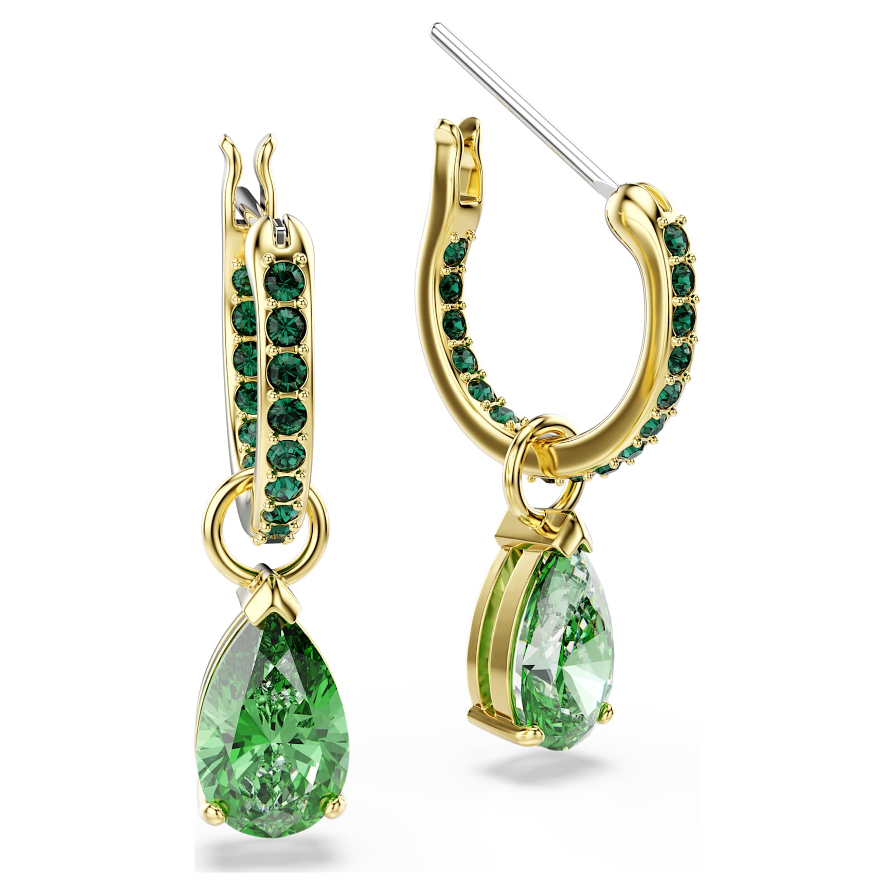 Attract drop earrings, Pear cut, Green, Gold-tone plated by SWAROVSKI