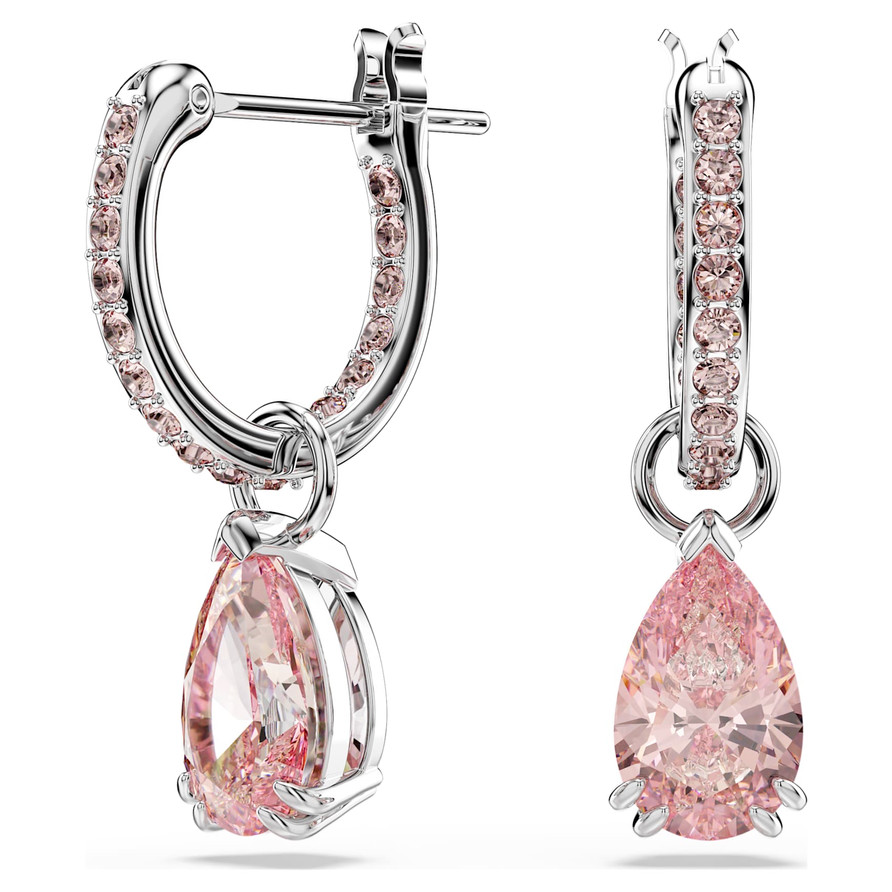 Attract drop earrings, Pear cut, Pink, Rhodium plated by SWAROVSKI