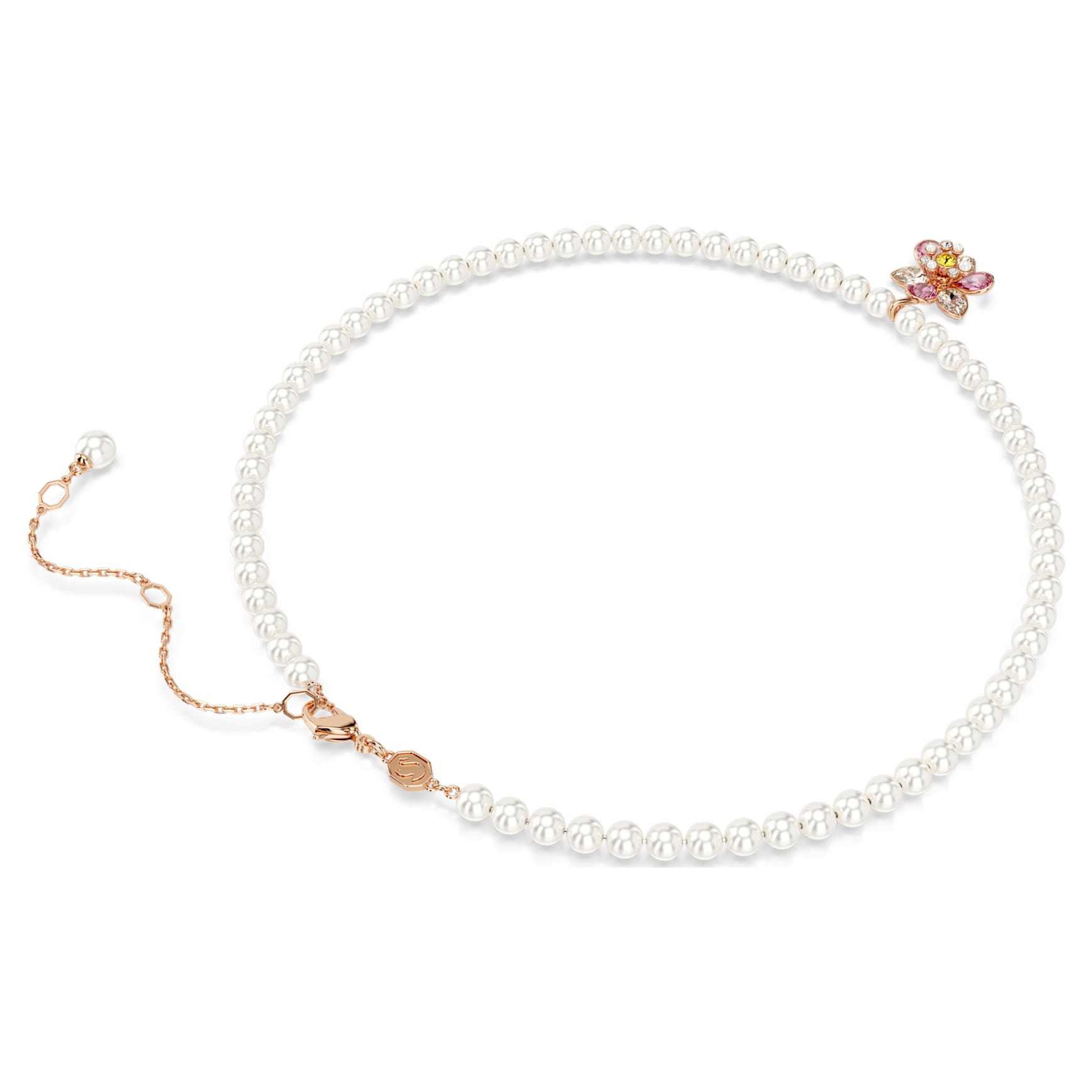 Idyllia pendant, Crystal pearl, Mixed cuts, Flower, Multicoloured, 18K rose gold finish