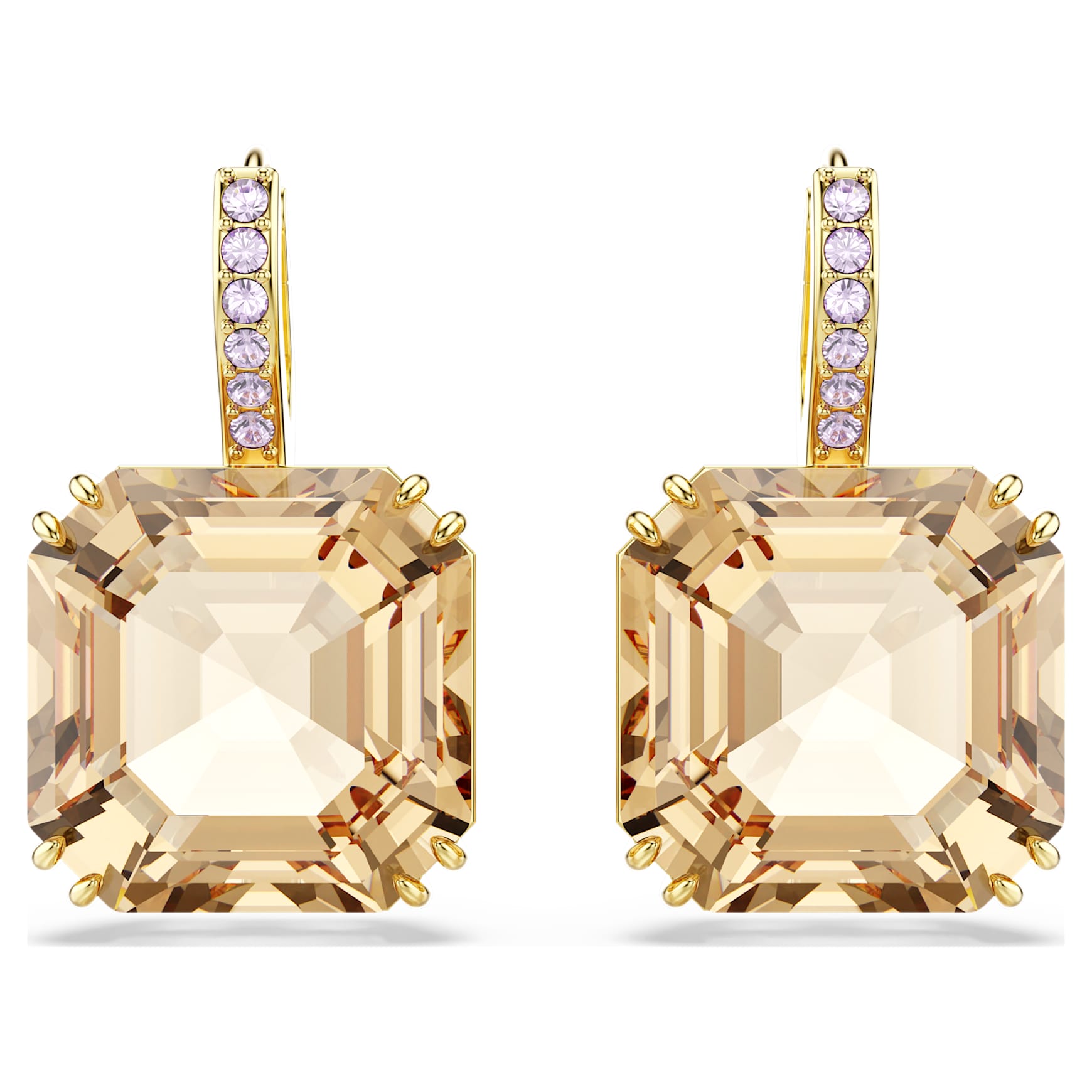 Millenia drop earrings, Mixed cuts, Caramel, 18K gold finish
