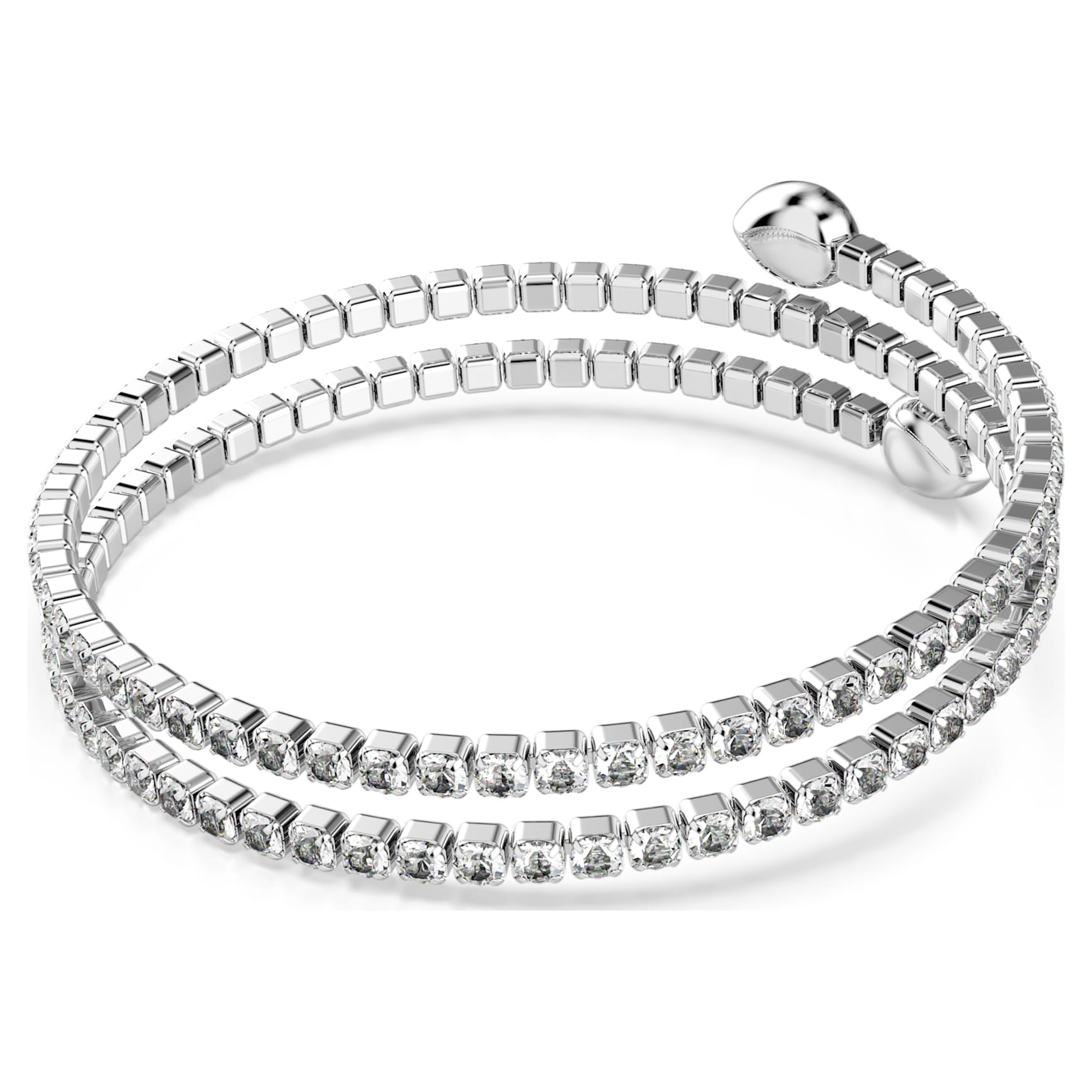 Twisty cuff, Mixed cuts, White, Rhodium plated by SWAROVSKI