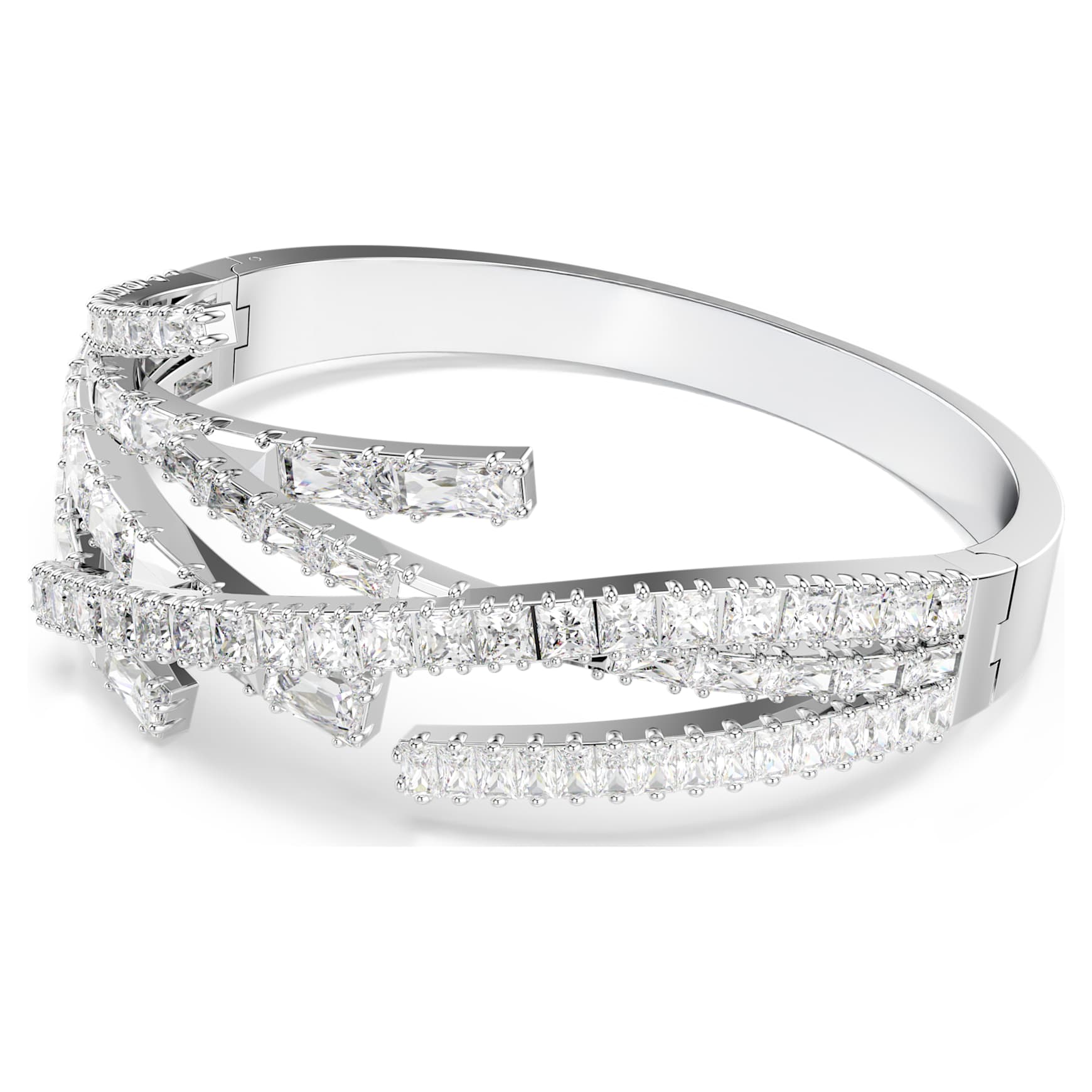 Matrix bangle, Mixed cuts, White, Rhodium plated by SWAROVSKI