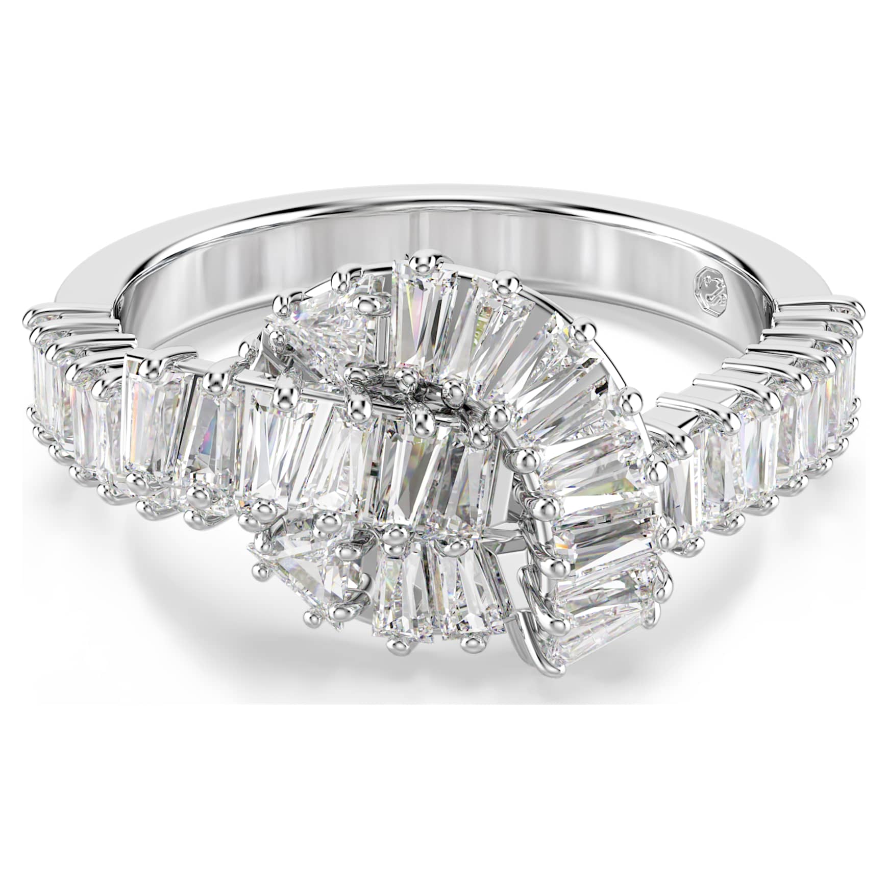 Matrix ring, Baguette cut, Knot, White, Rhodium plated by SWAROVSKI