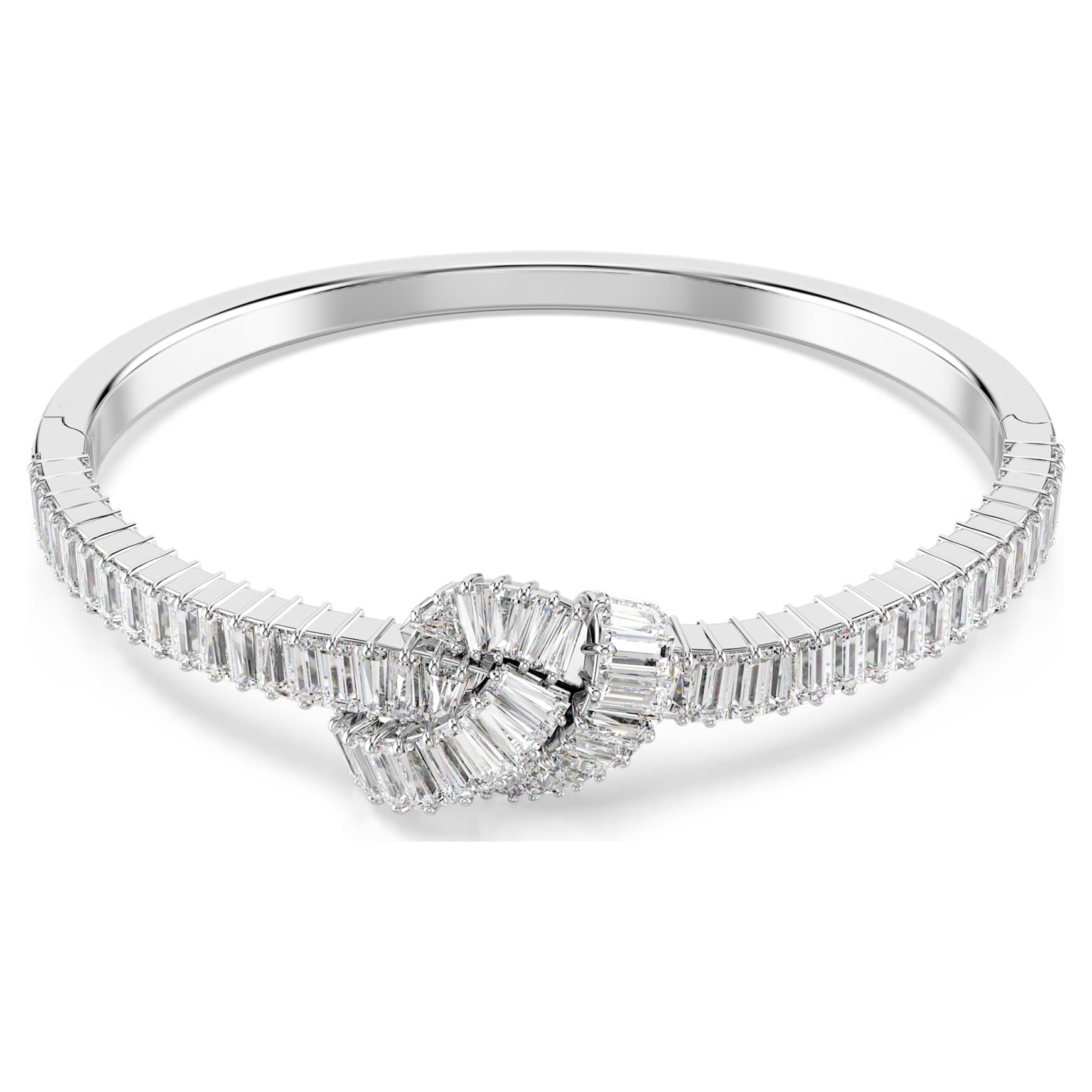 Matrix bangle, Baguette cut, Knot, White, Rhodium plated by SWAROVSKI