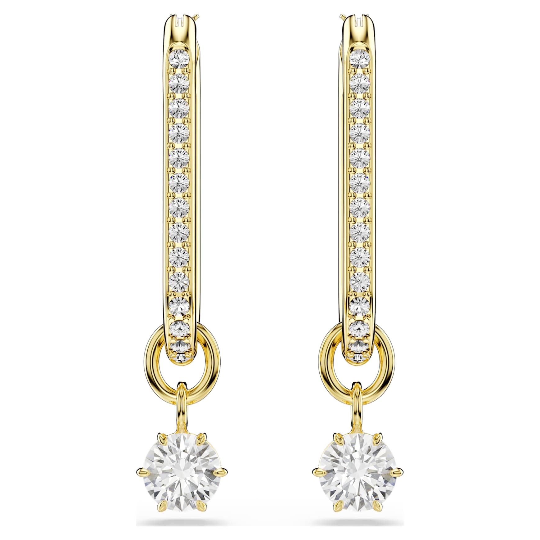 Constella drop earrings, Round cut, White, 18K gold finish