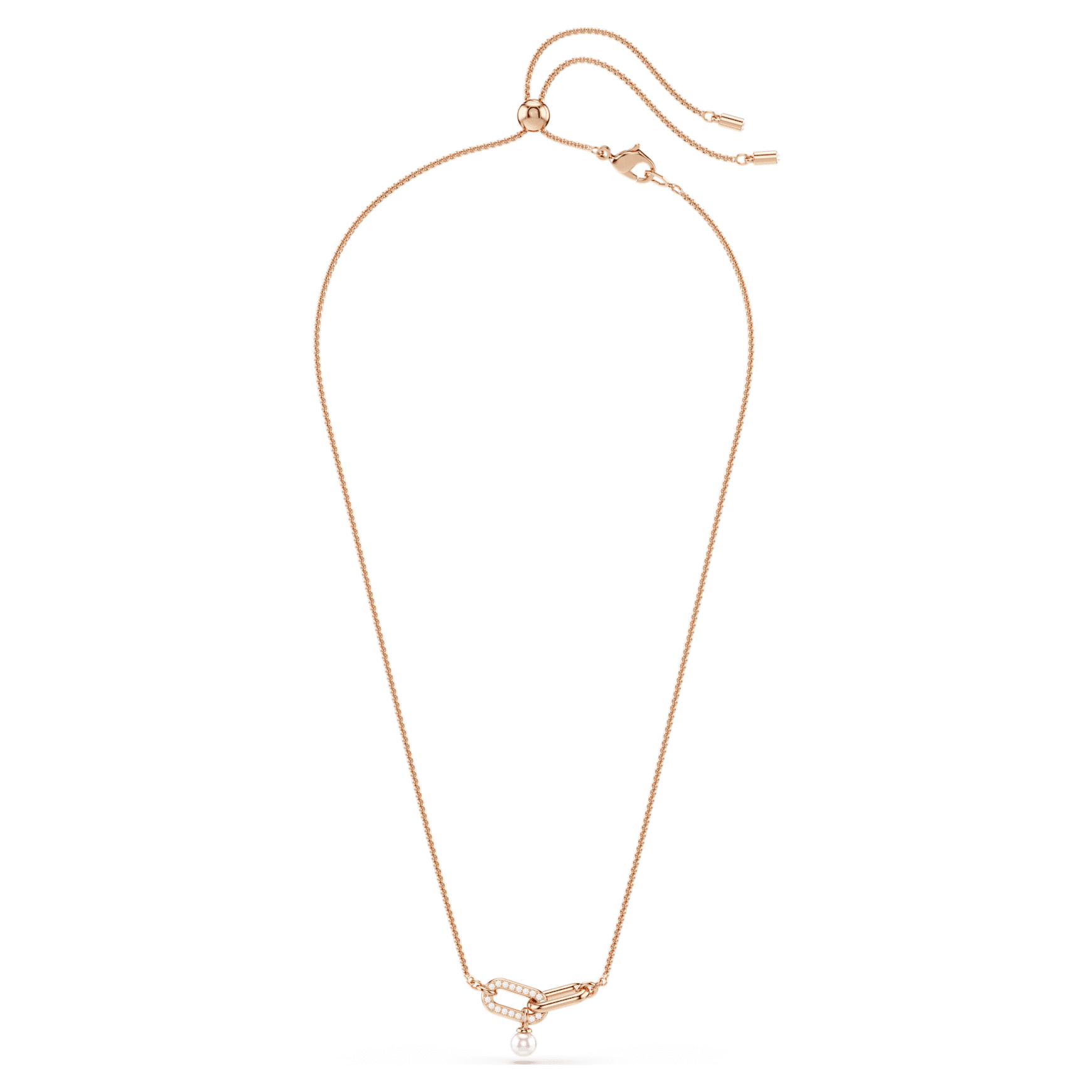 Constella pendant, Crystal pearl, Round cut, White, 18K rose gold finish