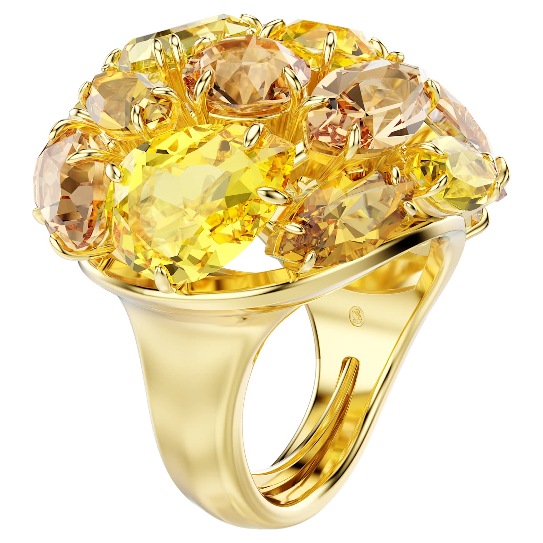 Gema cocktail ring, Mixed cuts, Yellow, Gold-tone plated by SWAROVSKI