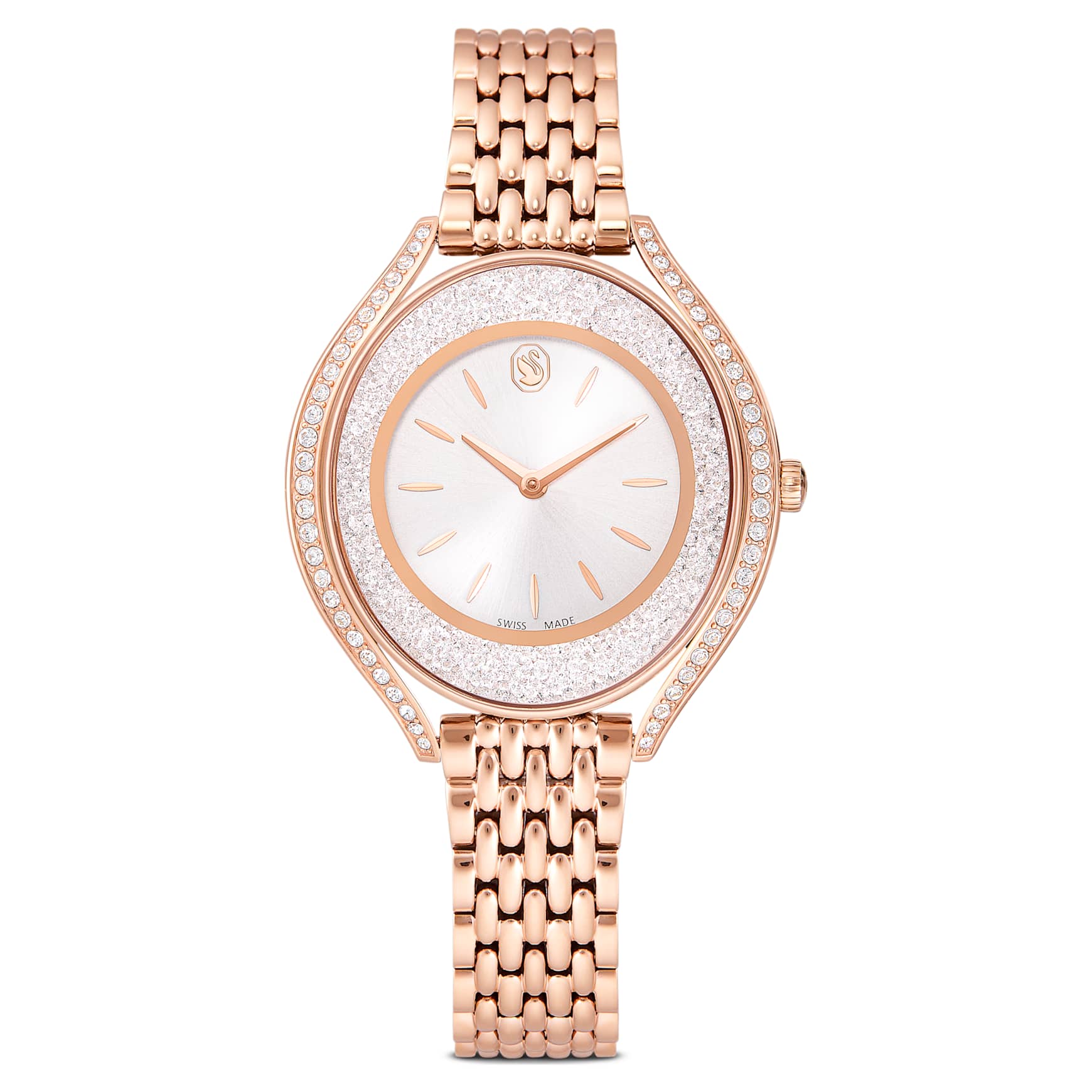 Crystalline aura watch, Swiss Made, Metal bracelet, Rose gold tone, Rose gold-tone finish by SWAROVSKI