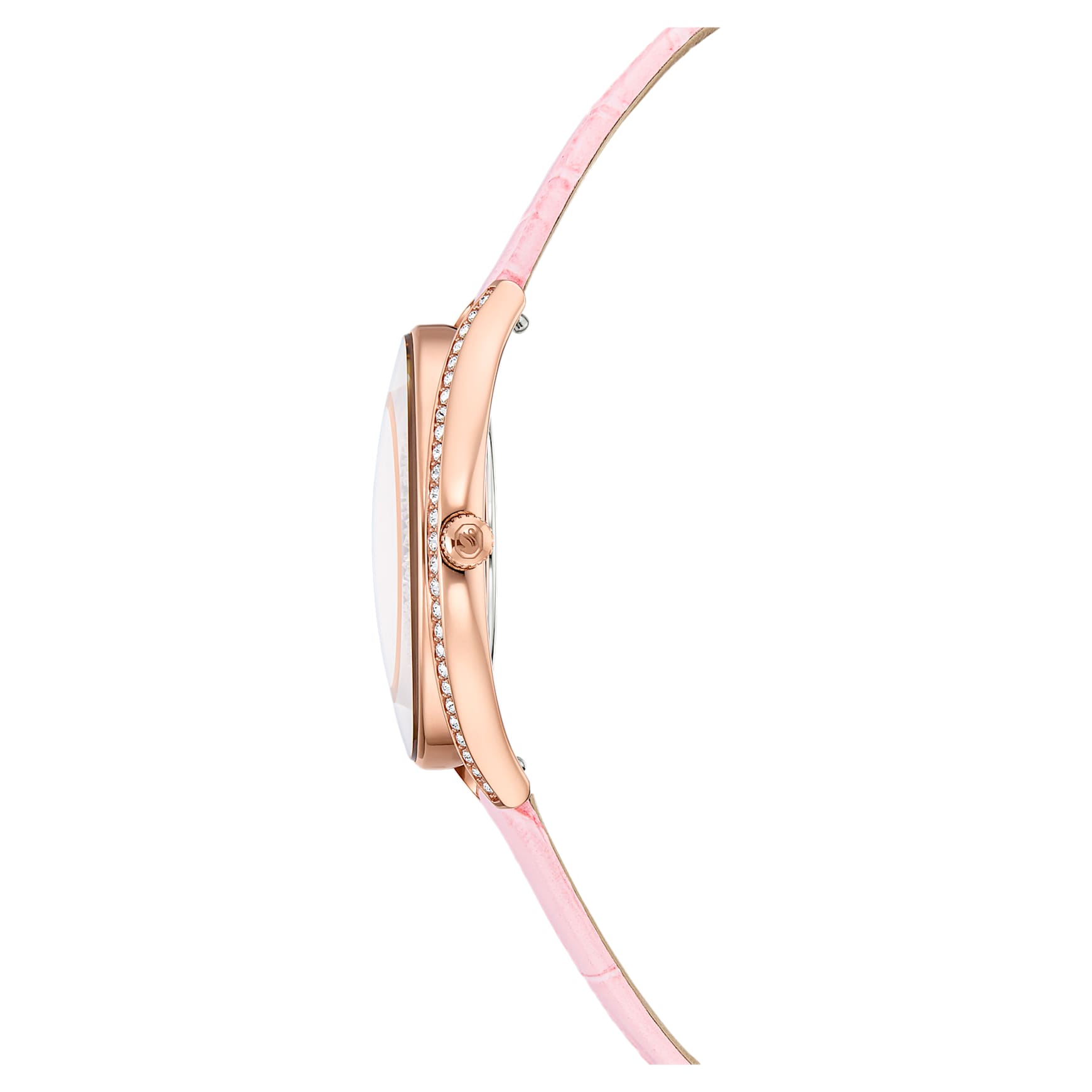 Crystalline aura watch, Swiss Made, Leather strap, Pink, Rose gold-tone finish by SWAROVSKI