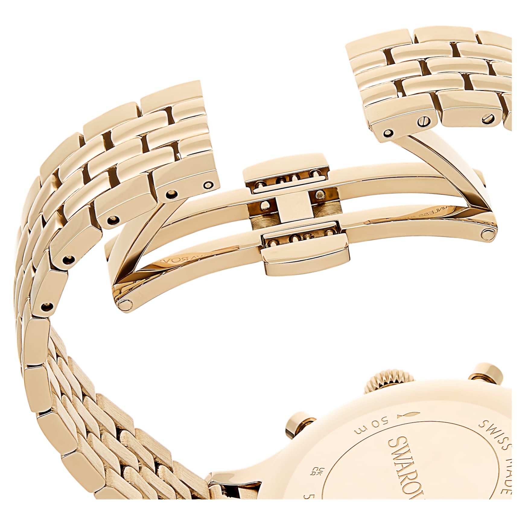 Octea chrono watch, Swiss Made, Metal bracelet, Gold tone, Champagne gold-tone finish by SWAROVSKI