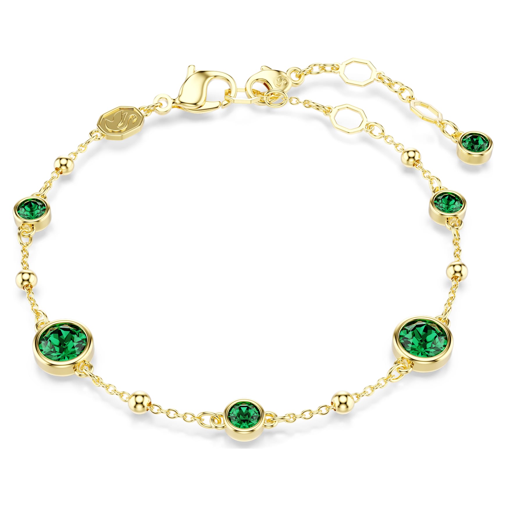 Imber bracelet, Round cut, Green, 18K gold finish