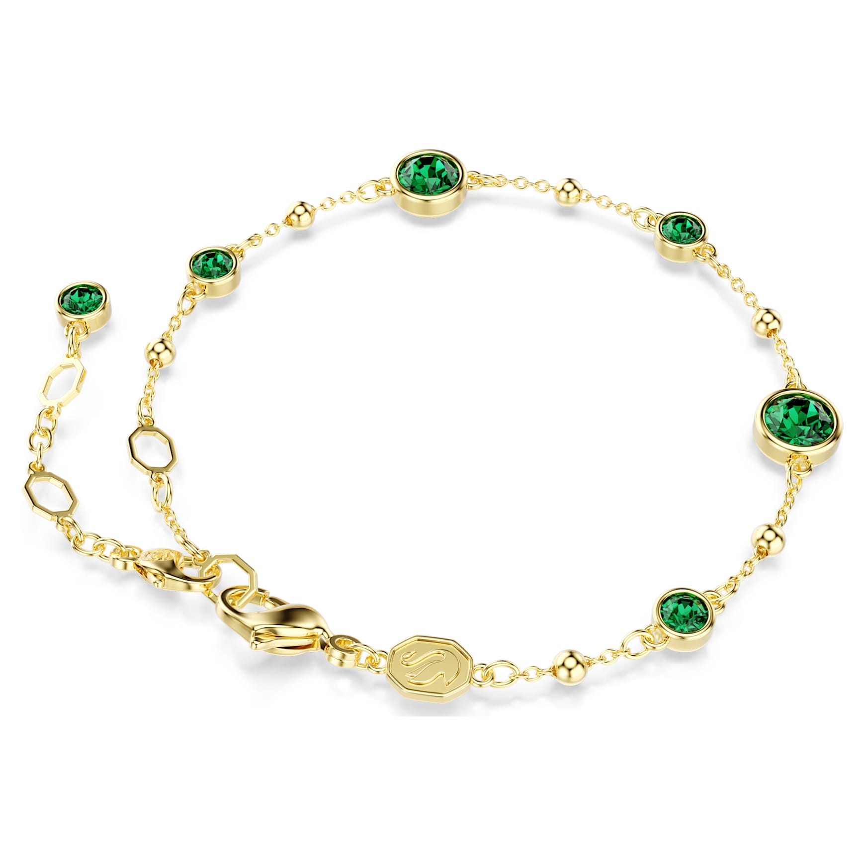 Imber bracelet, Round cut, Green, 18K gold finish