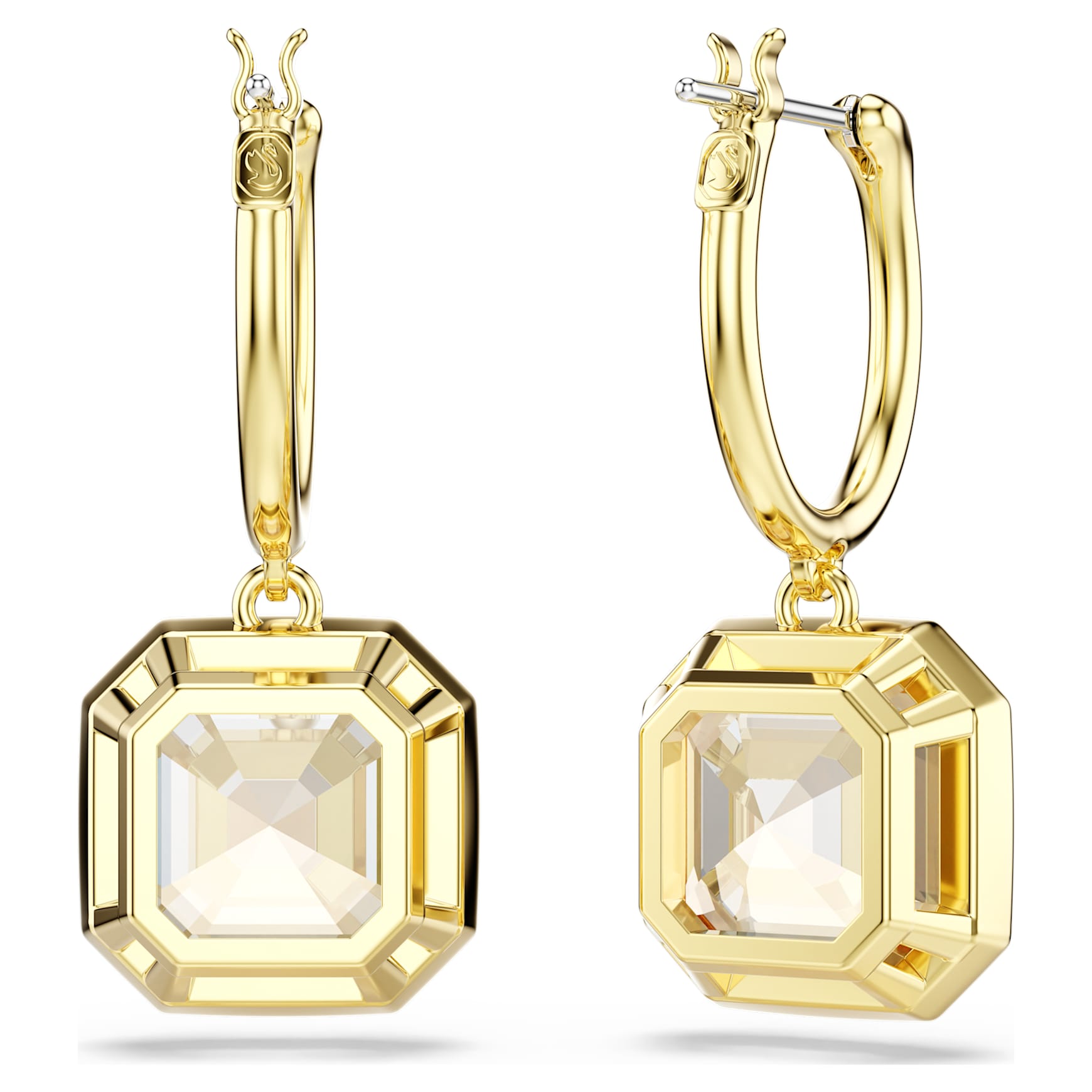 Millenia drop earrings, Square cut, Caramel, 18K gold finish