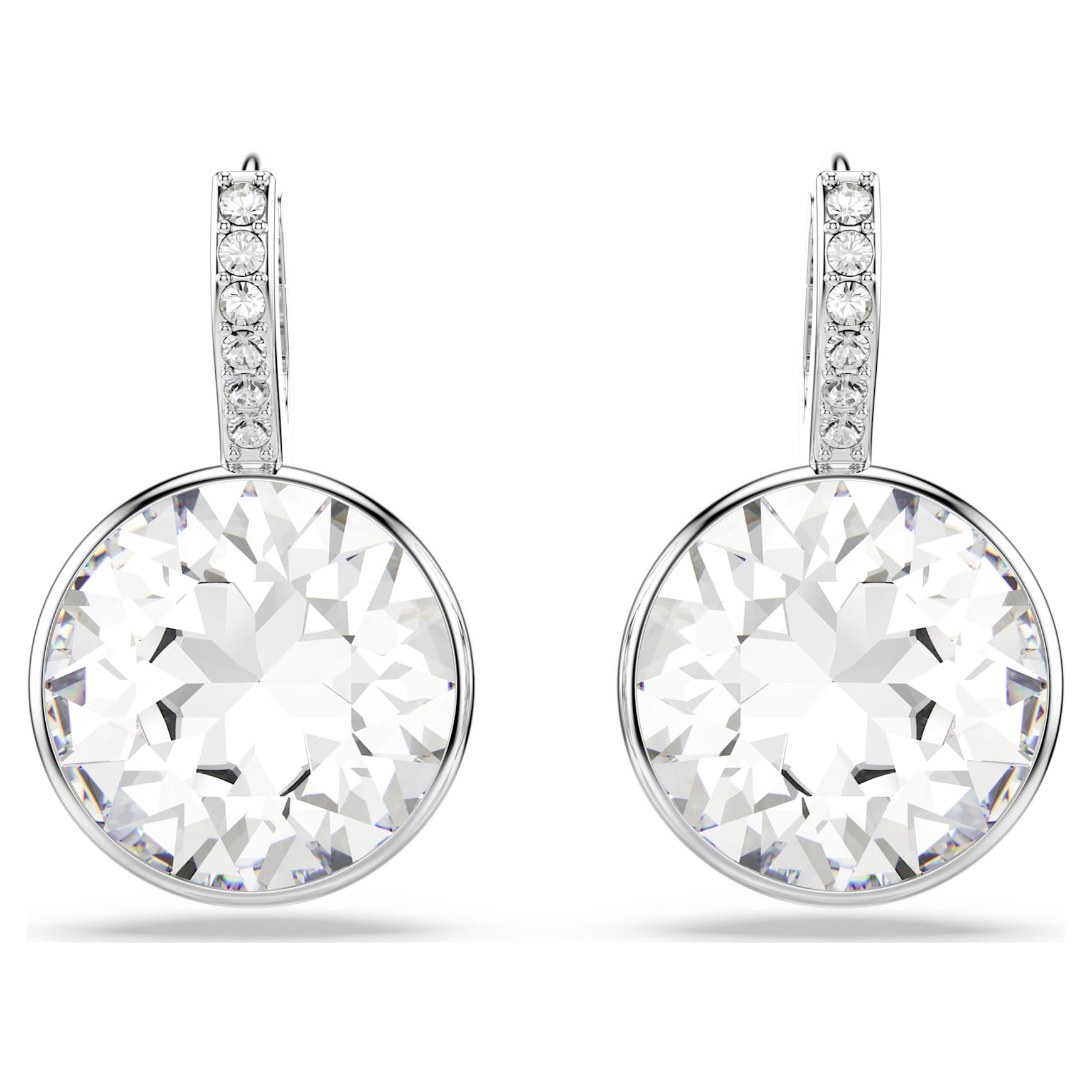 Millenia drop earrings, Round cut, White, Rhodium plated by SWAROVSKI
