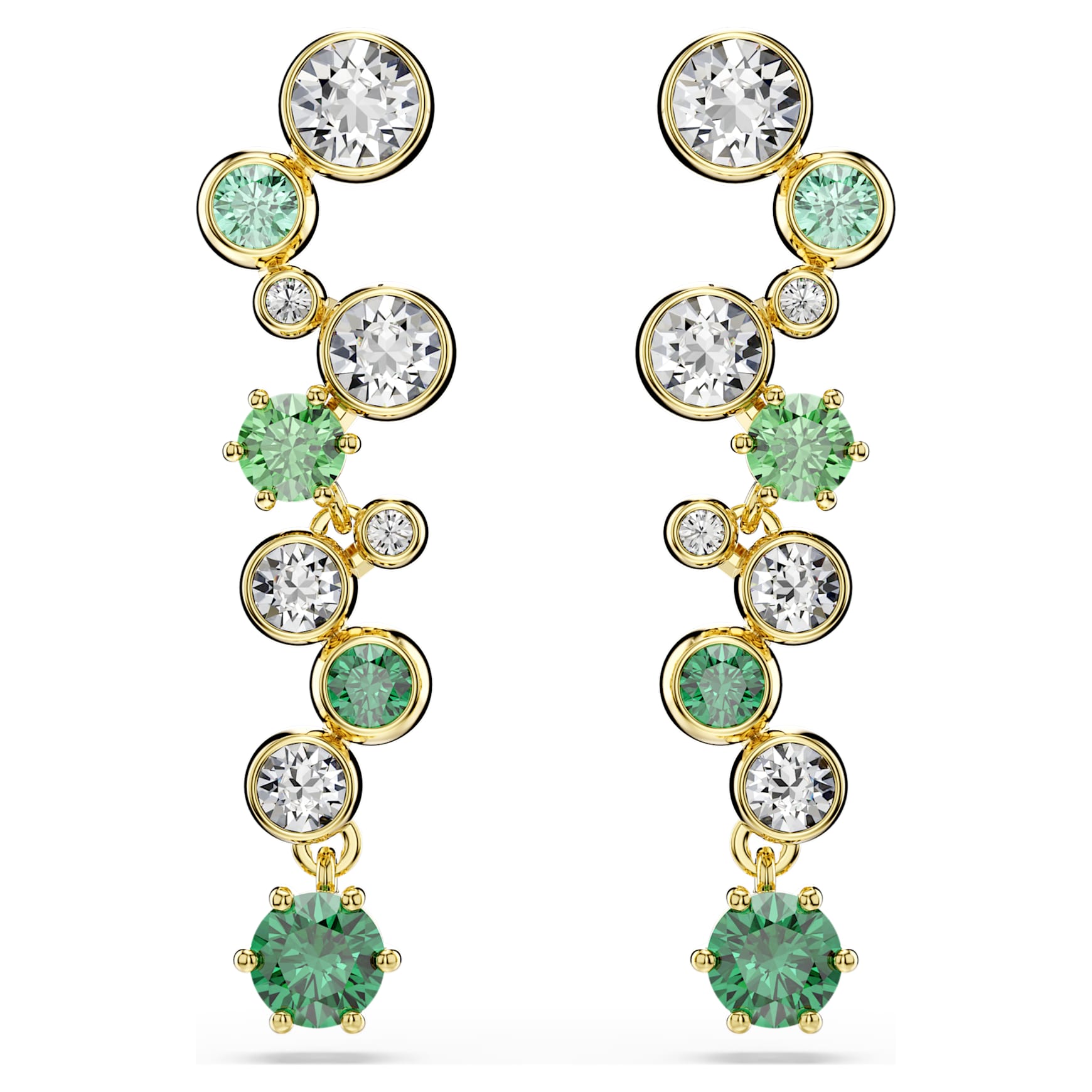 Constella drop earrings, Mixed cuts, Green, Gold-tone plated by SWAROVSKI