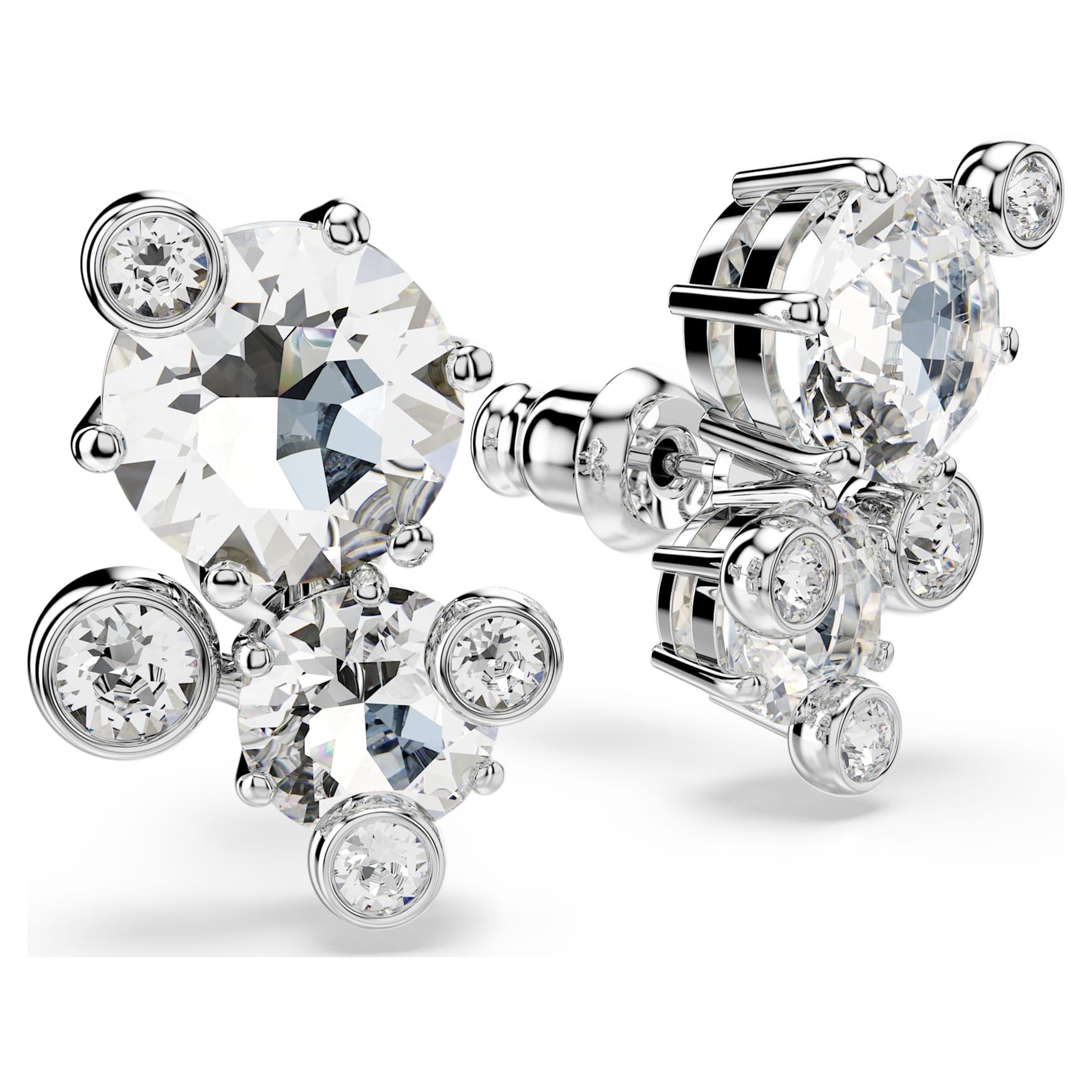 Constella stud earrings, Round cut, White, Rhodium plated by SWAROVSKI