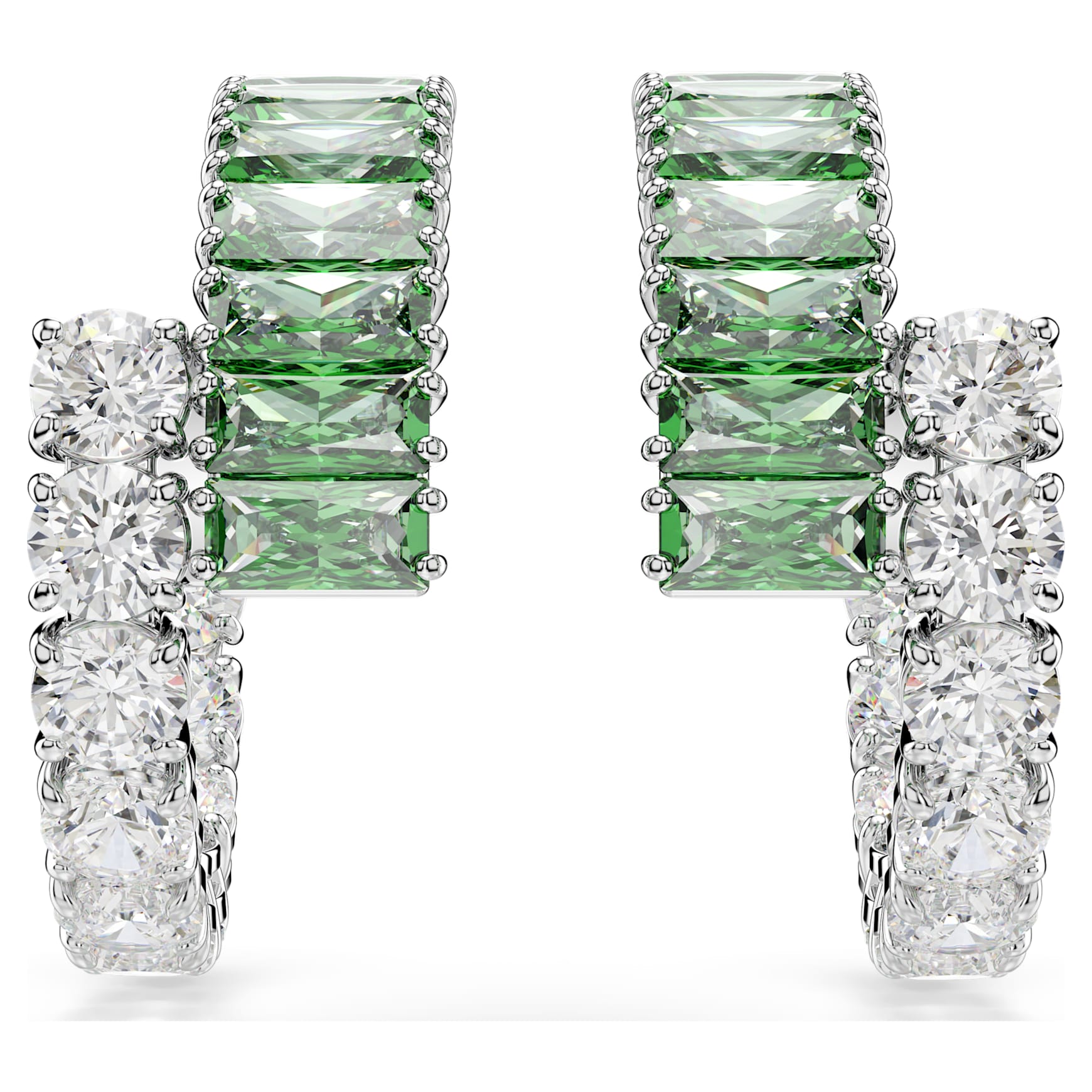 Matrix hoop earrings, Mixed cuts, Green, Rhodium plated by SWAROVSKI