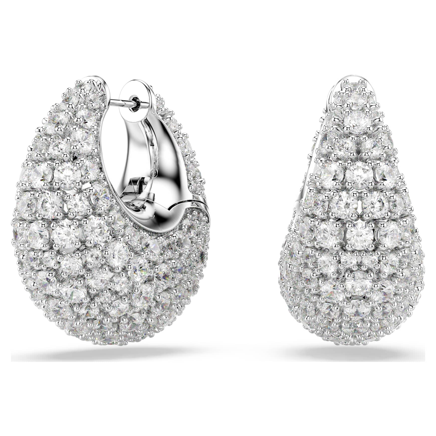 Sublima earrings, Large, White, Rhodium plated
