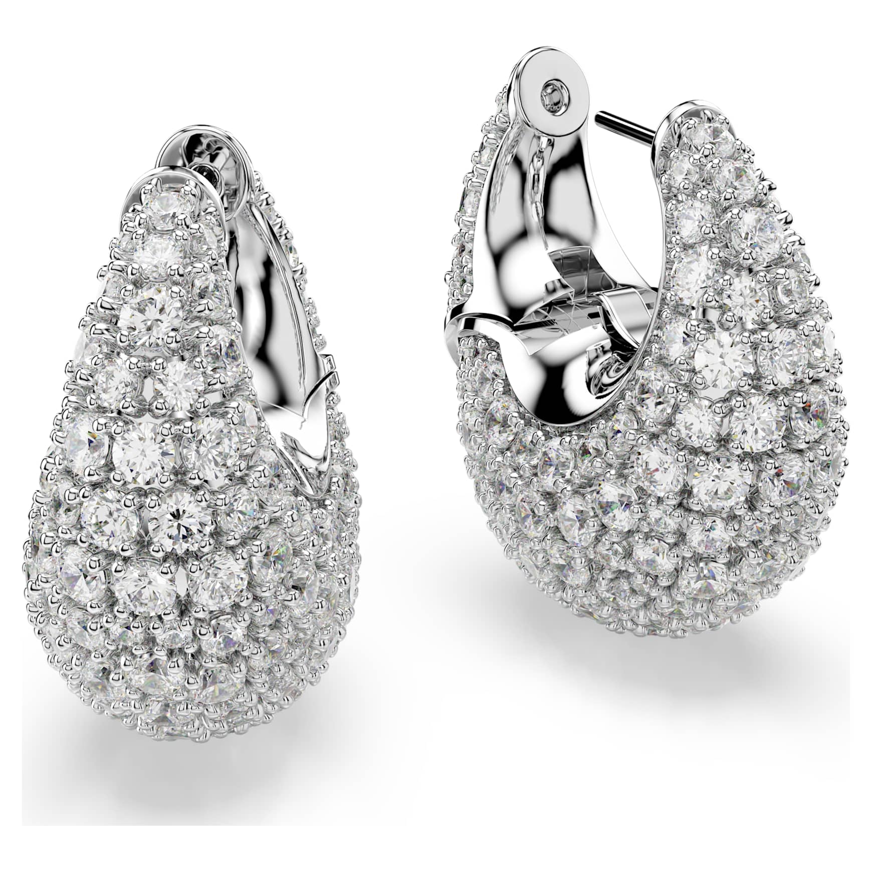 Sublima earrings, Large, White, Rhodium plated
