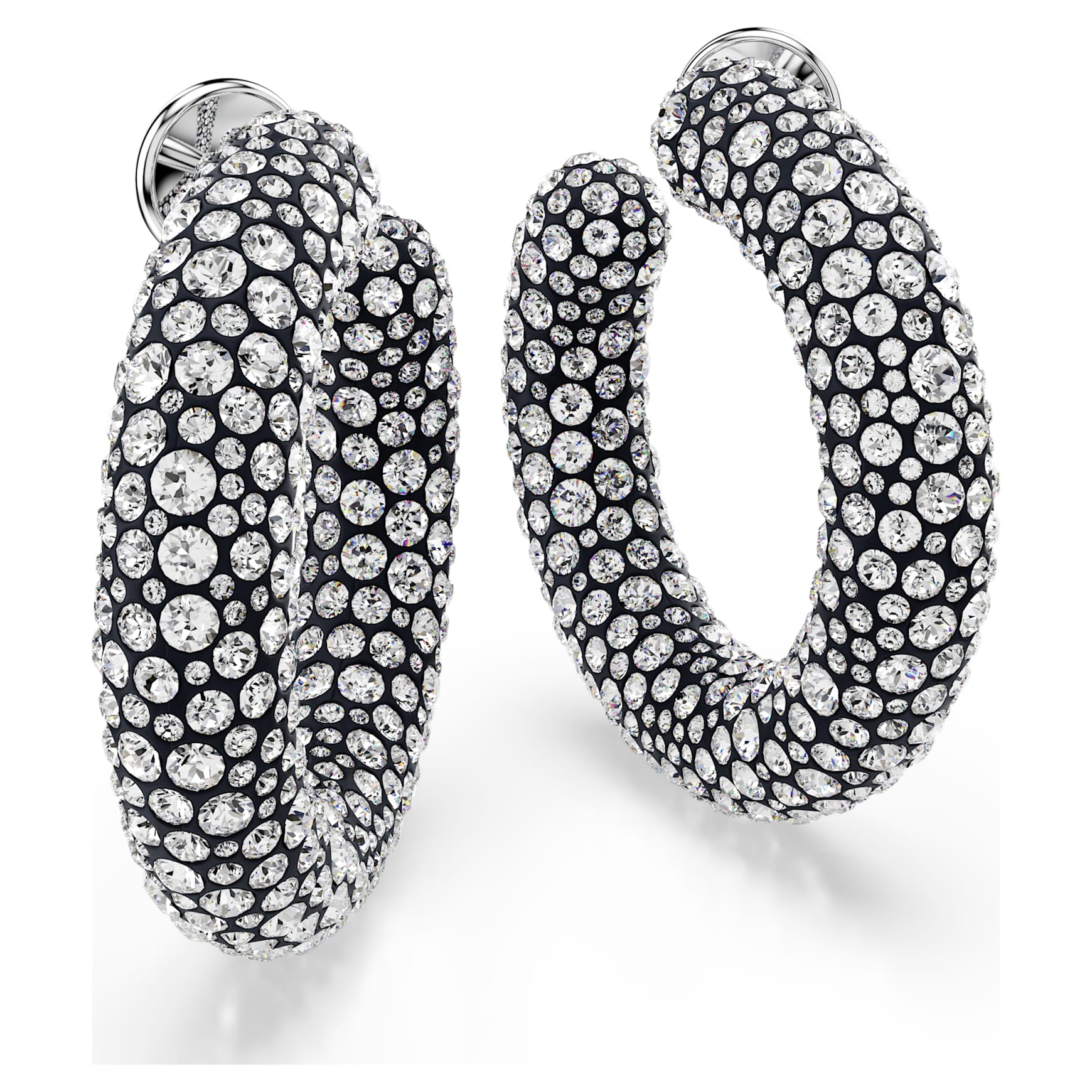 Sublima hoop earrings, Mixed round cuts, White, Rhodium plated by SWAROVSKI