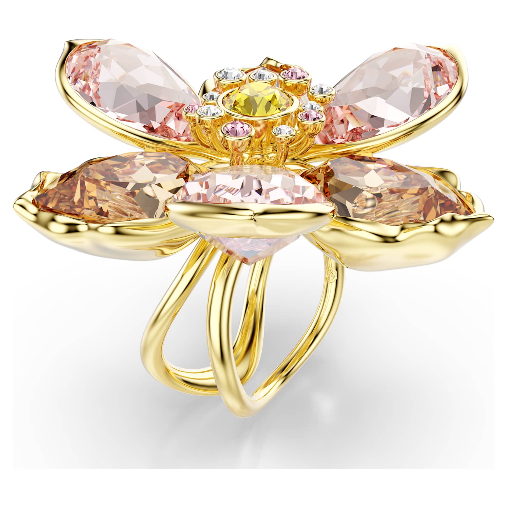 Idyllia motif ring, Mixed cuts, Flower, Multicoloured, 18K gold finish