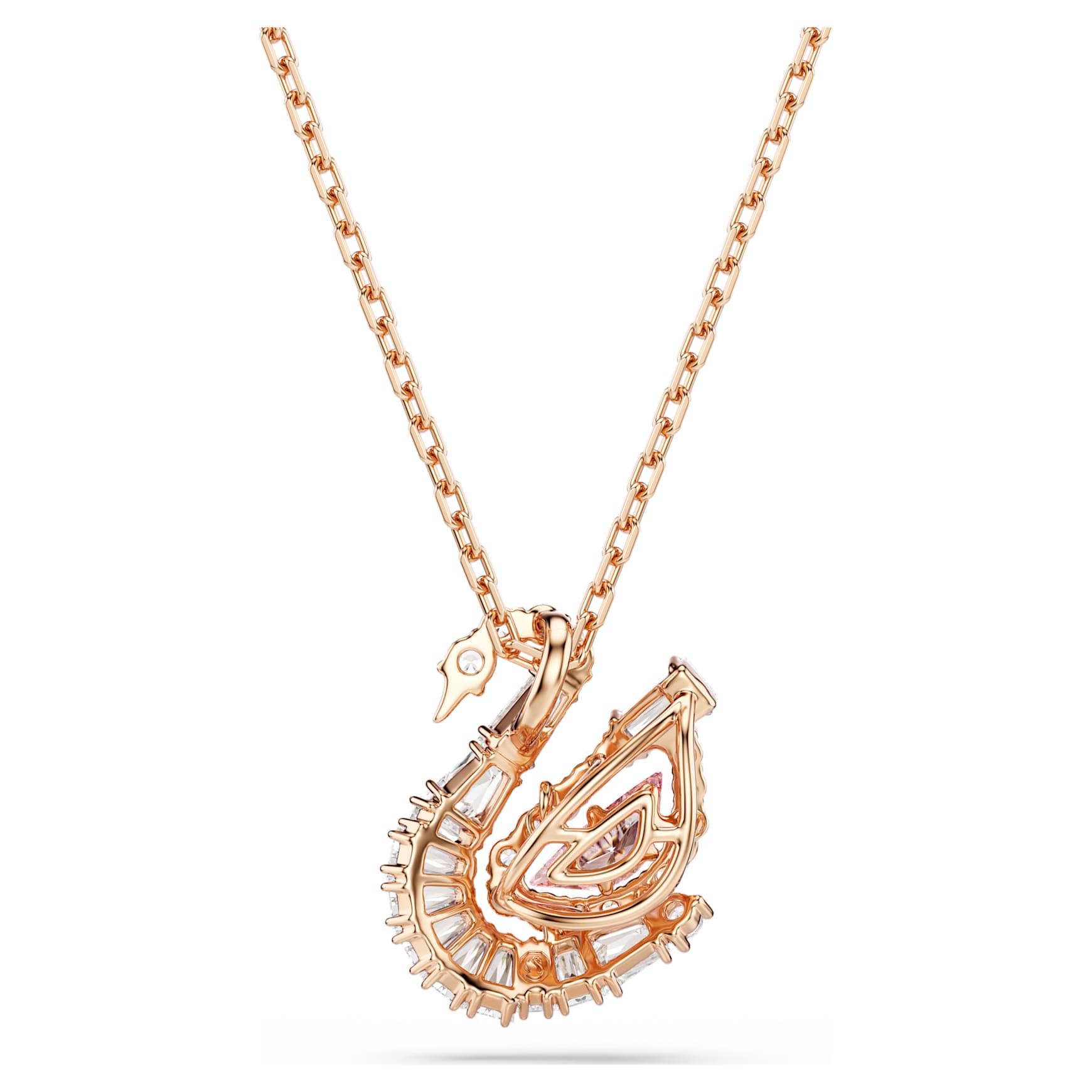 Swan pendant, Mixed cuts, Swan, Pink, 18K rose gold finish