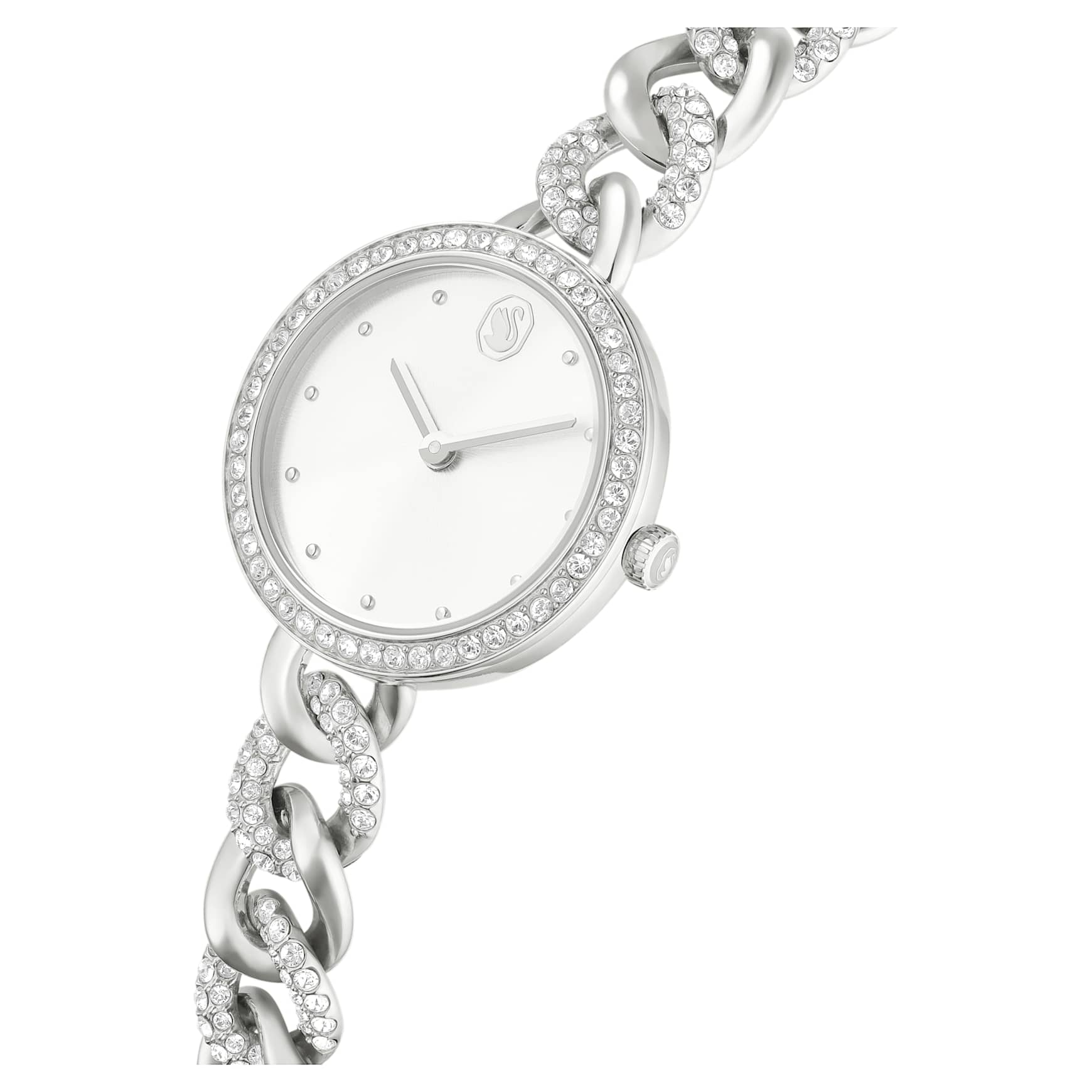Cocktail round watch, Metal bracelet, Silver tone, Stainless steel by SWAROVSKI