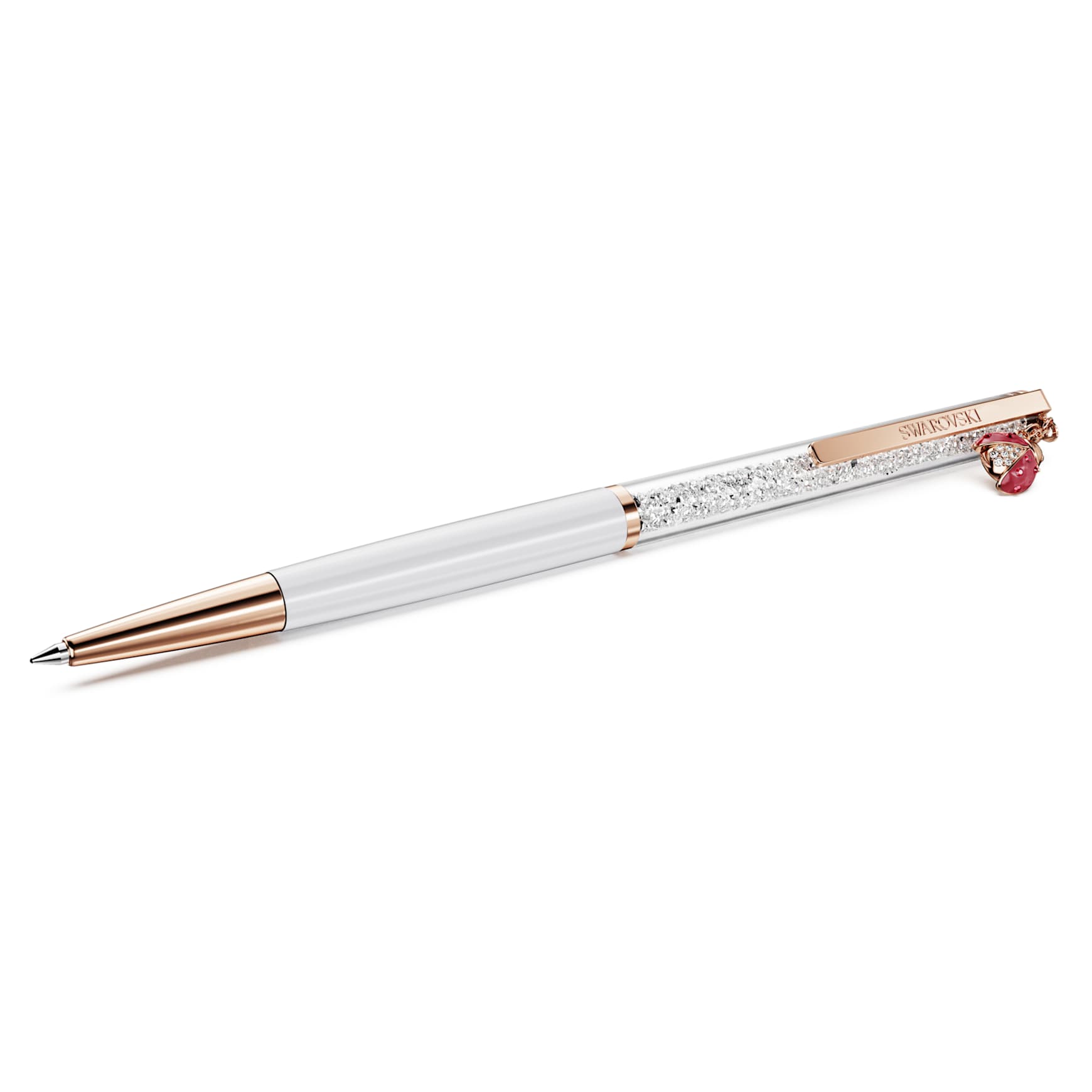 Crystalline ballpoint pen, Ladybug, White, Red lacquered, Rose gold-tone plated by SWAROVSKI