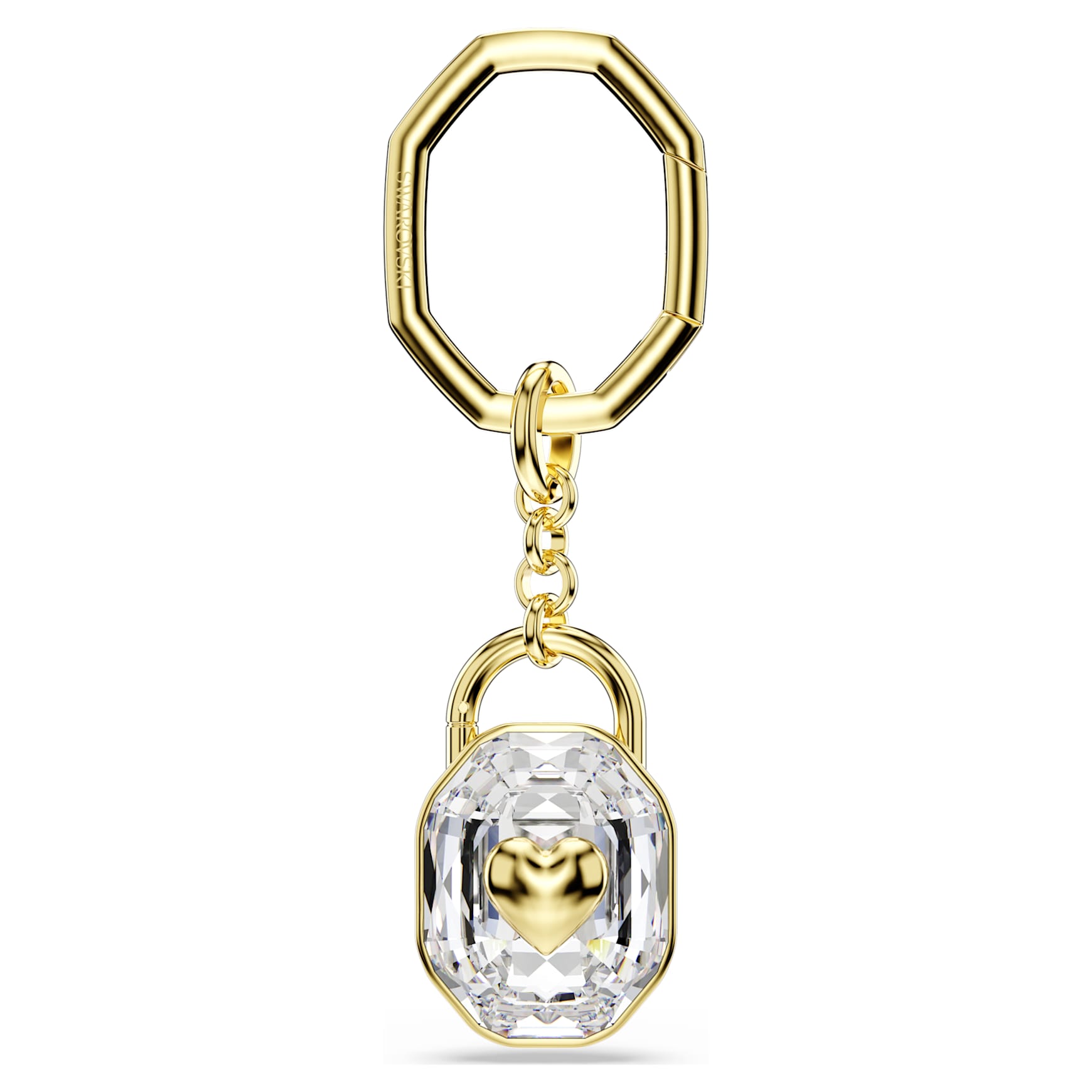 Key ring, Oval cut, White, Gold-tone plated by SWAROVSKI