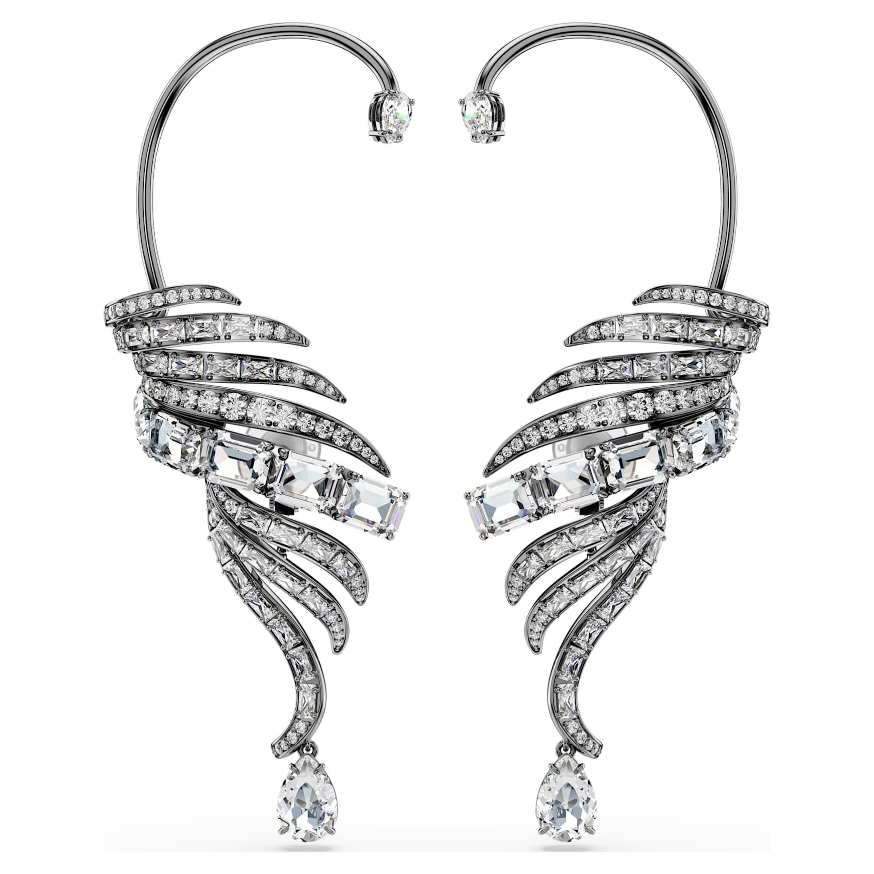 The Vienna Collection ear cuffs, Feather, Large, White, Ruthenium plated by SWAROVSKI