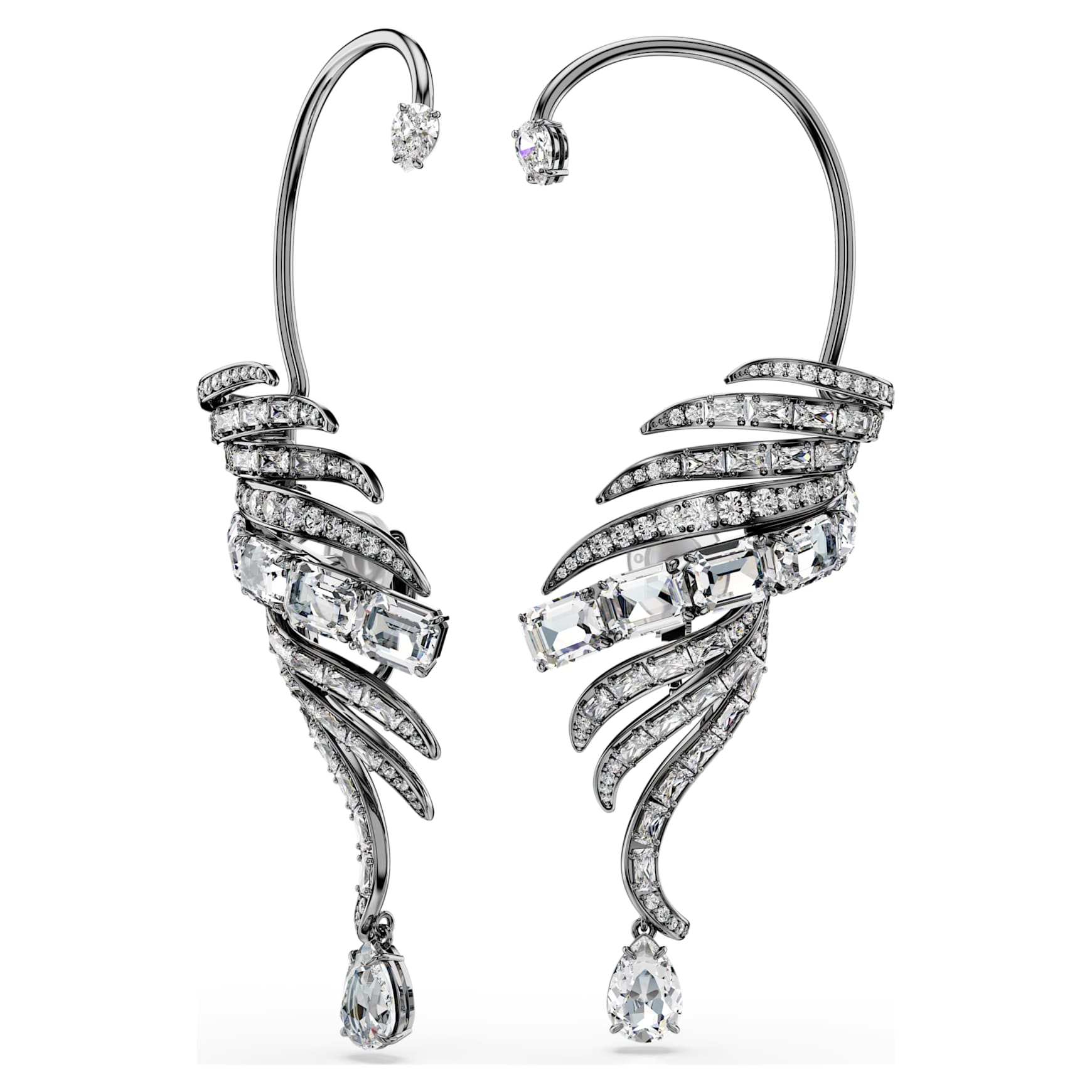 The Vienna Collection ear cuffs, Feather, Large, White, Ruthenium plated by SWAROVSKI