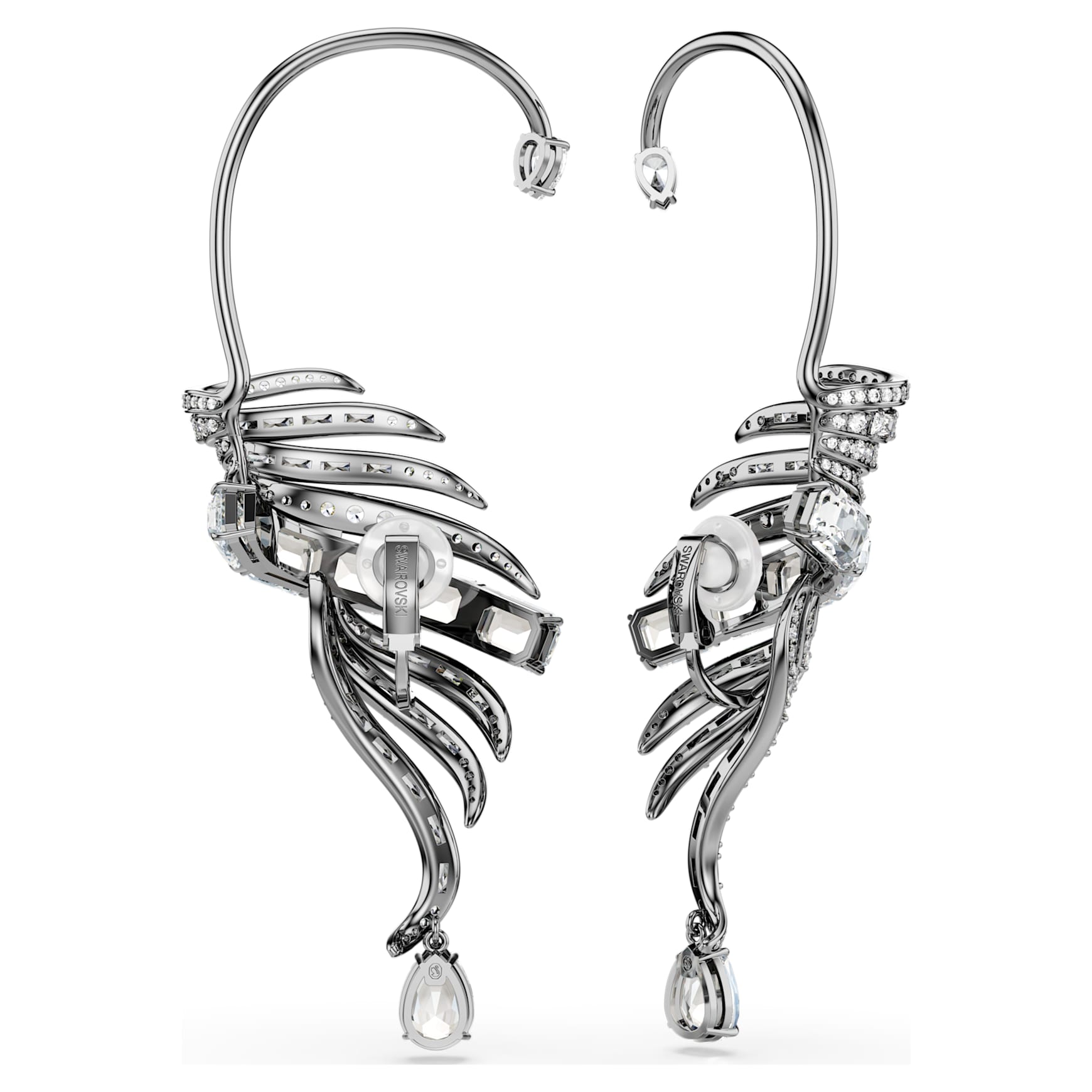 The Vienna Collection ear cuffs, Feather, White, Ruthenium plated