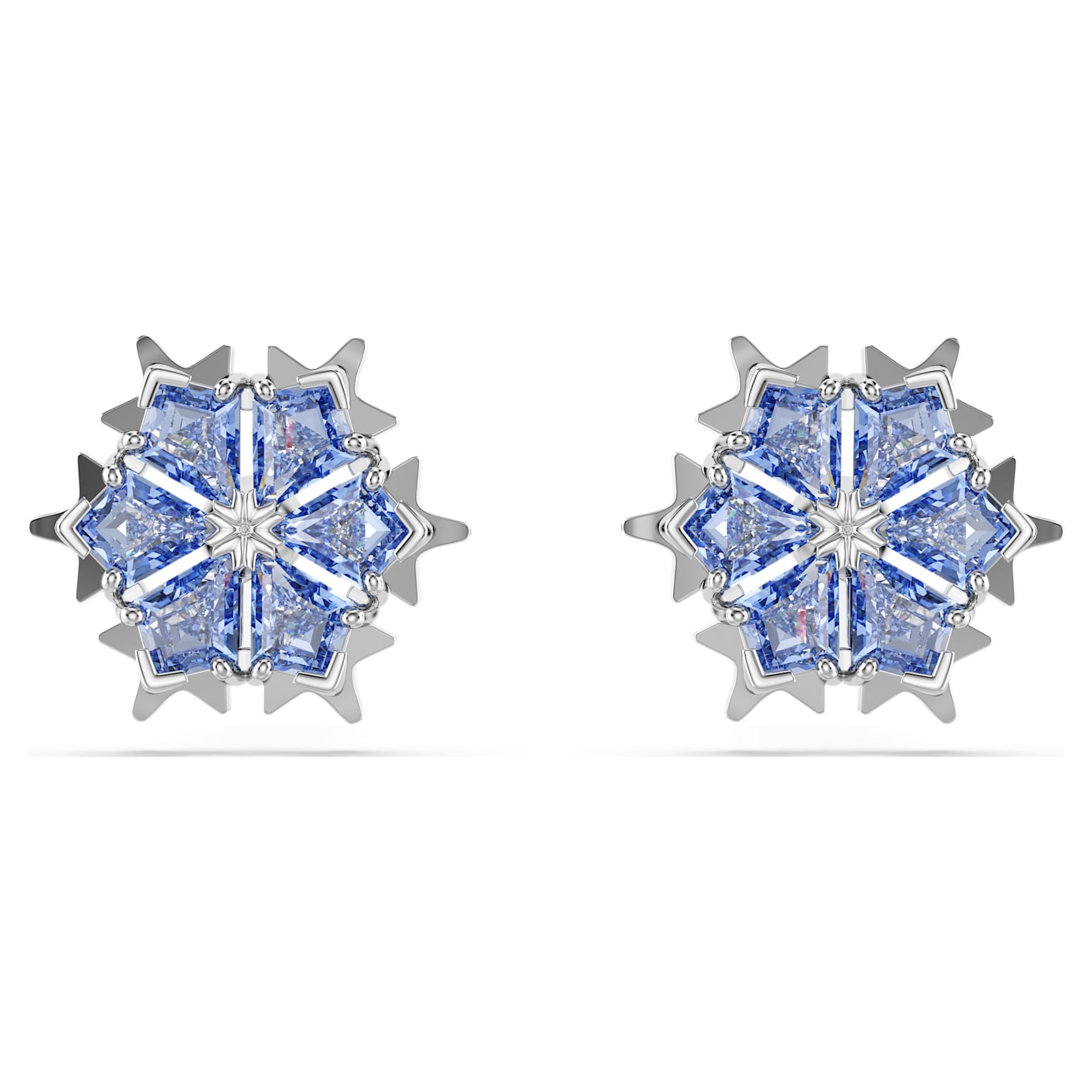 Magic stud earrings, Snowflake, Blue, Rhodium plated by SWAROVSKI