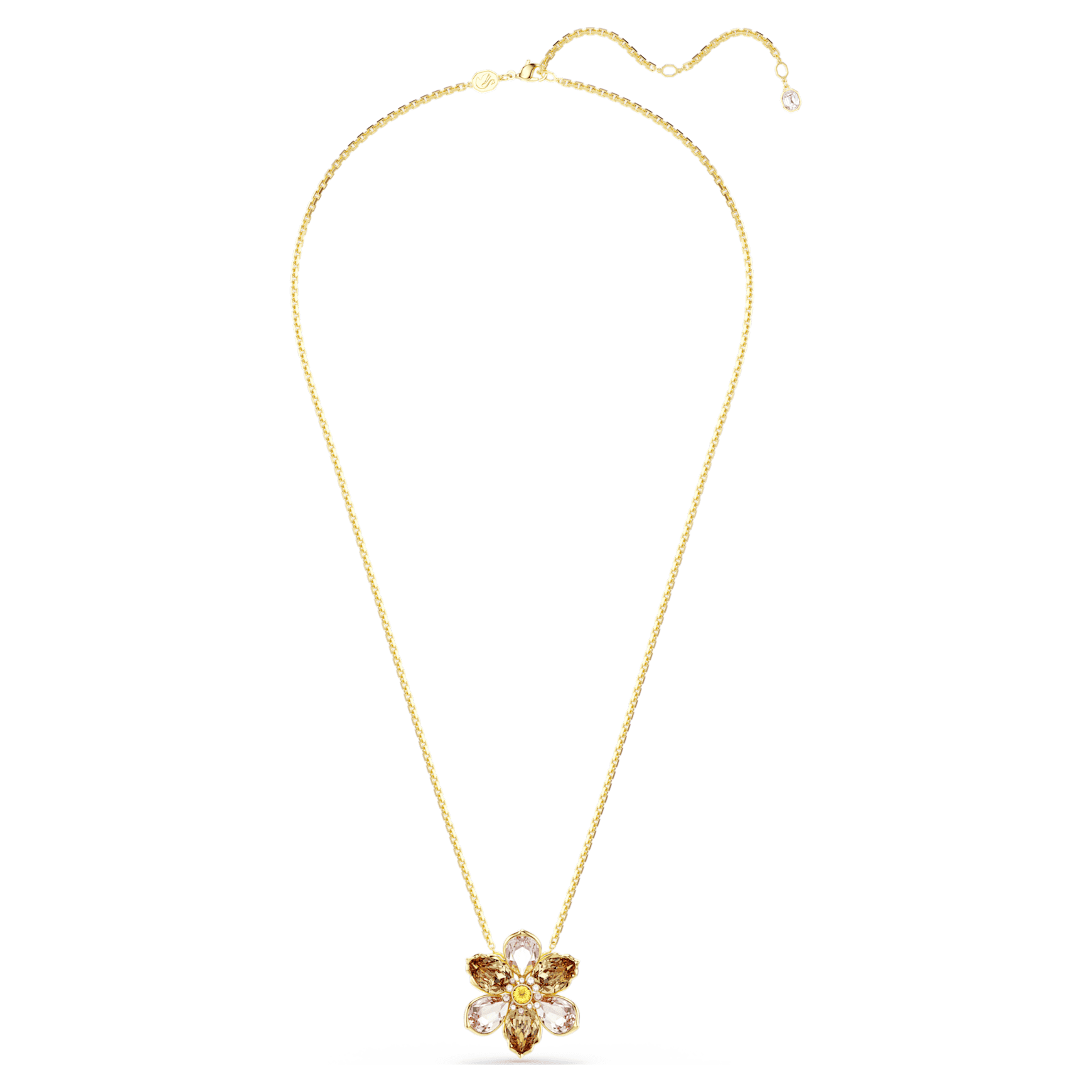 Idyllia pendant and brooch, Mixed cuts, Flower, Multicoloured, 18K gold finish