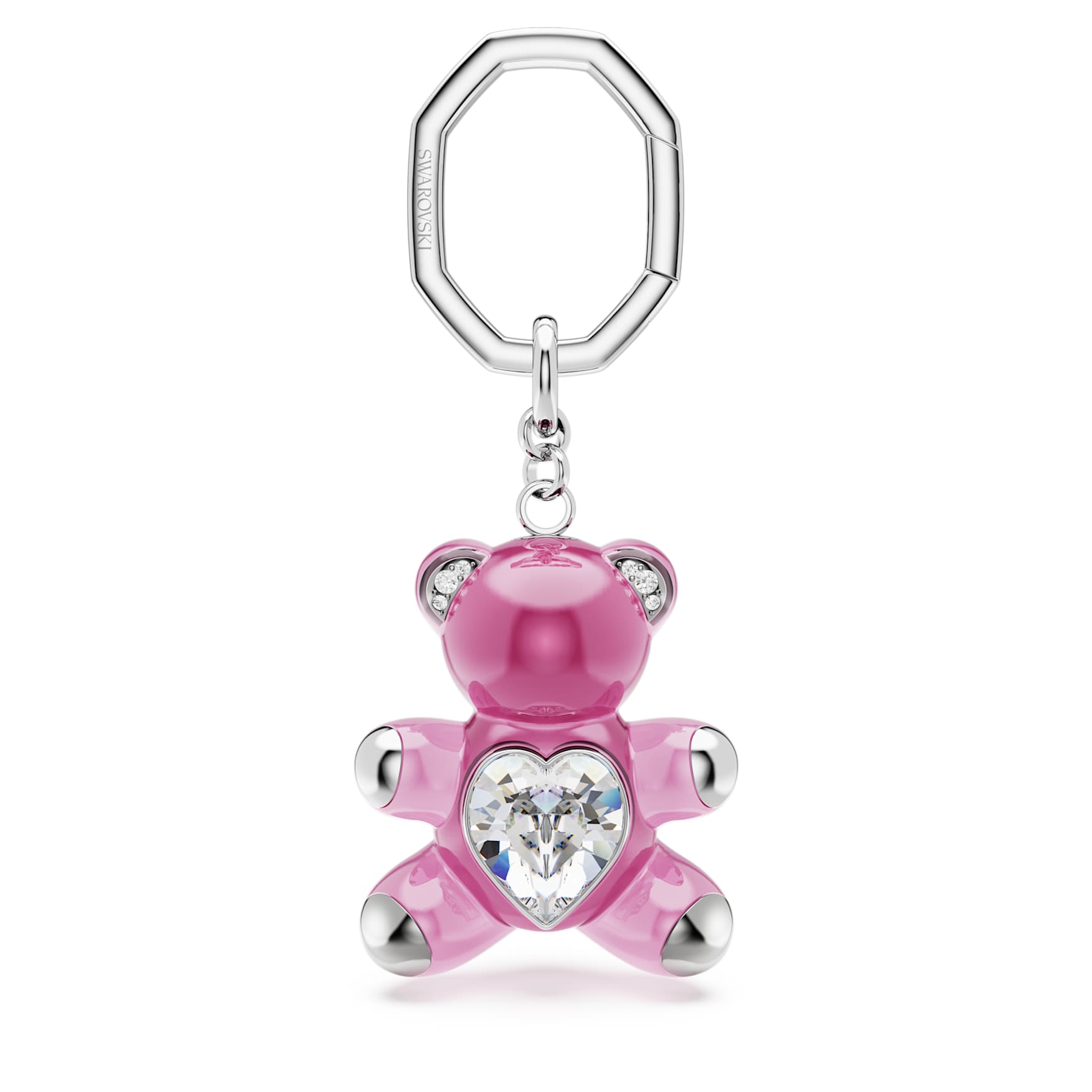 Teddy key ring, Bear, Pink, Rhodium plated by SWAROVSKI