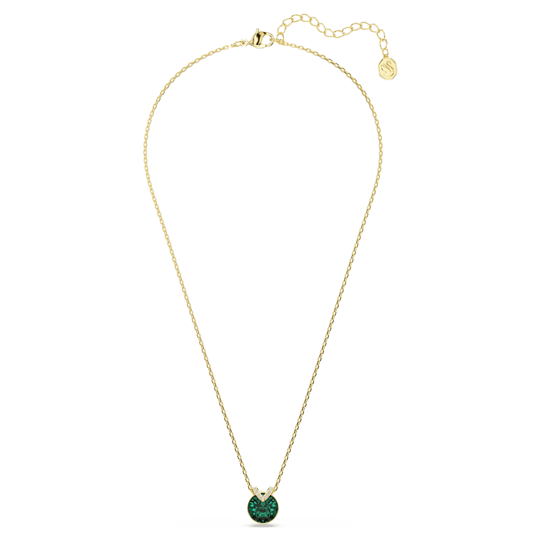 Bella V pendant, Round cut, Green, 18K gold finish