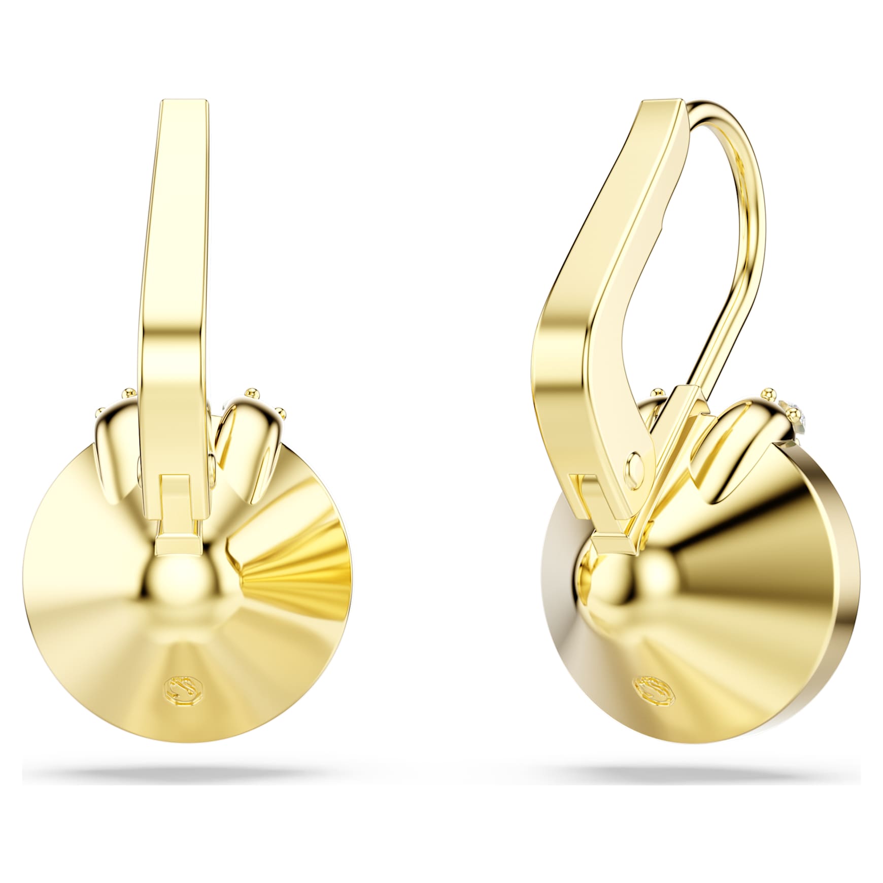 Bella V drop earrings, Round cut, Green, 18K gold finish