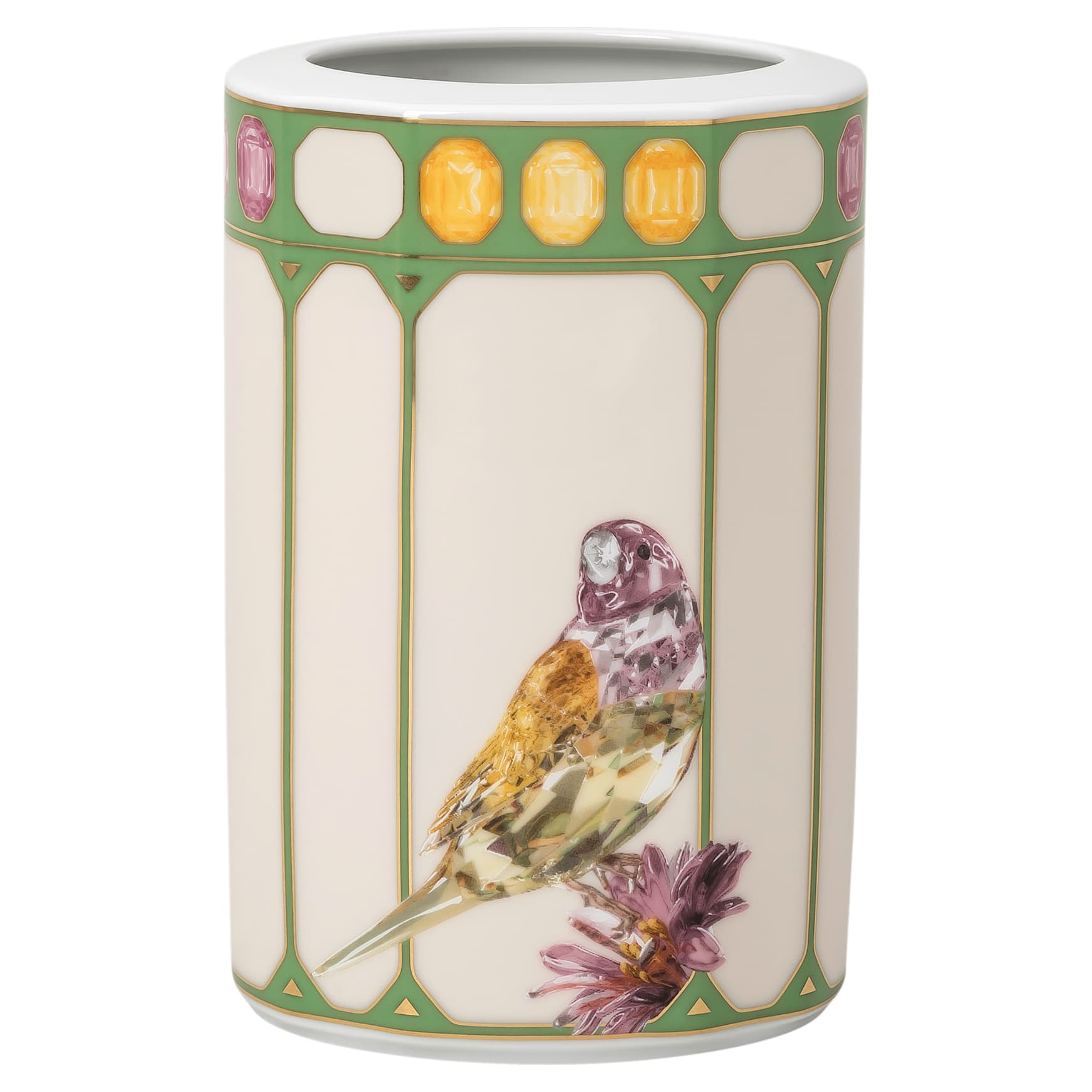 Idyllia vase, Porcelain, Crystal print motif, Cockatoo, Small, Multicolored by SWAROVSKI
