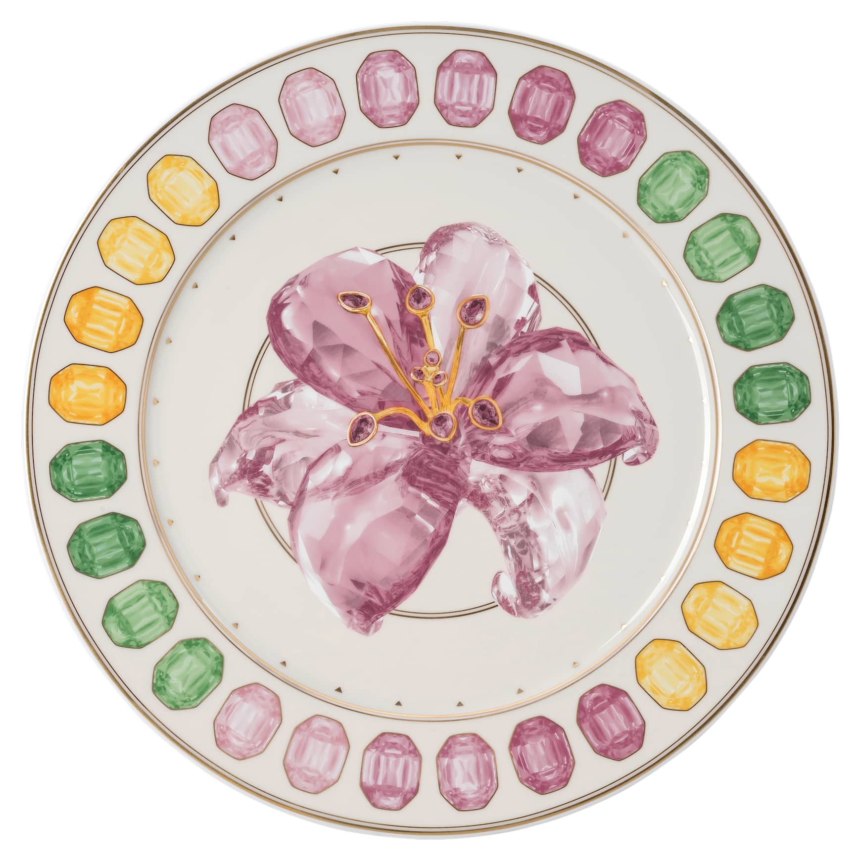 Idyllia service plate, Porcelain, Crystal print motif, Lily, Multicolored by SWAROVSKI