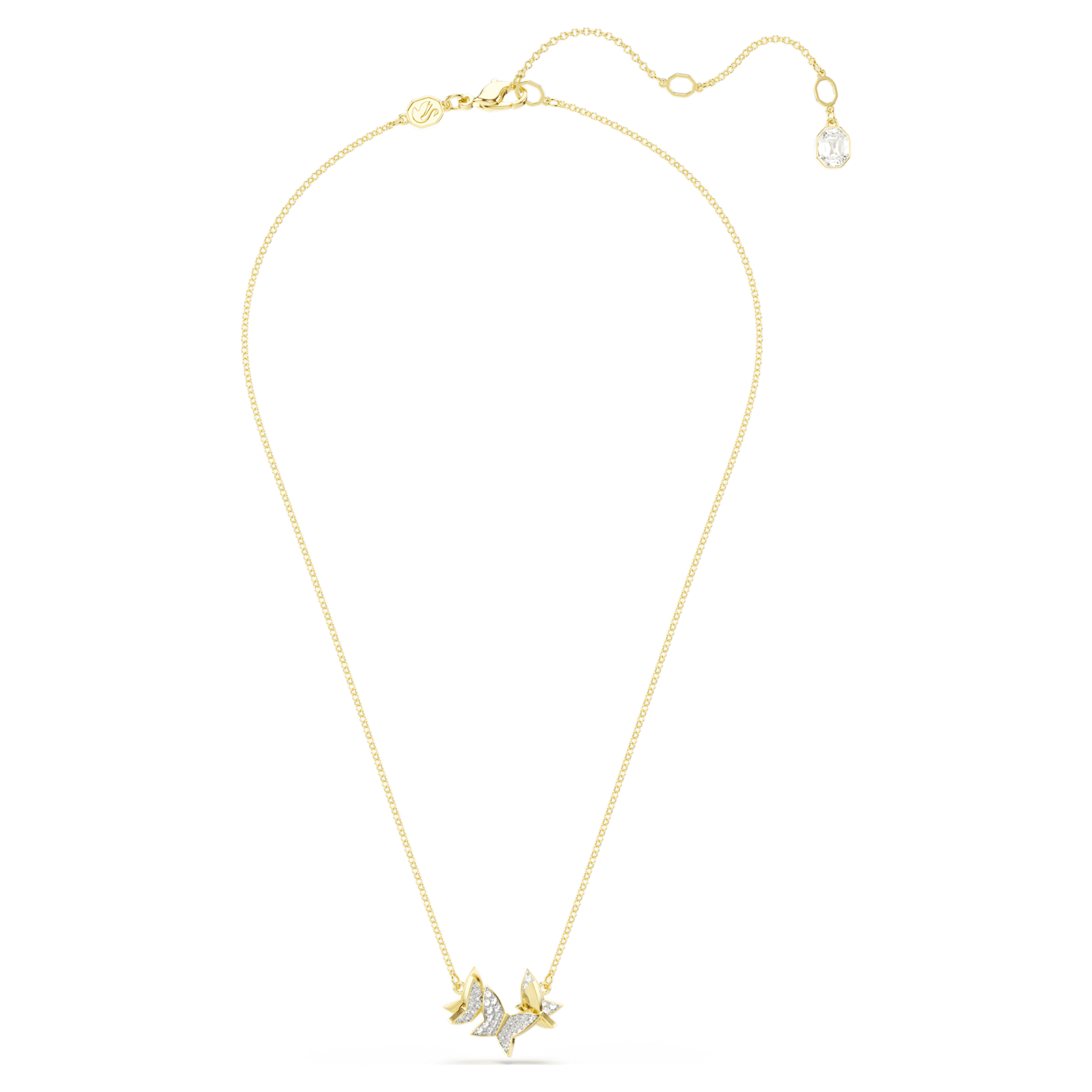Idyllia Lilia necklace, Butterfly, White, 18K gold finish