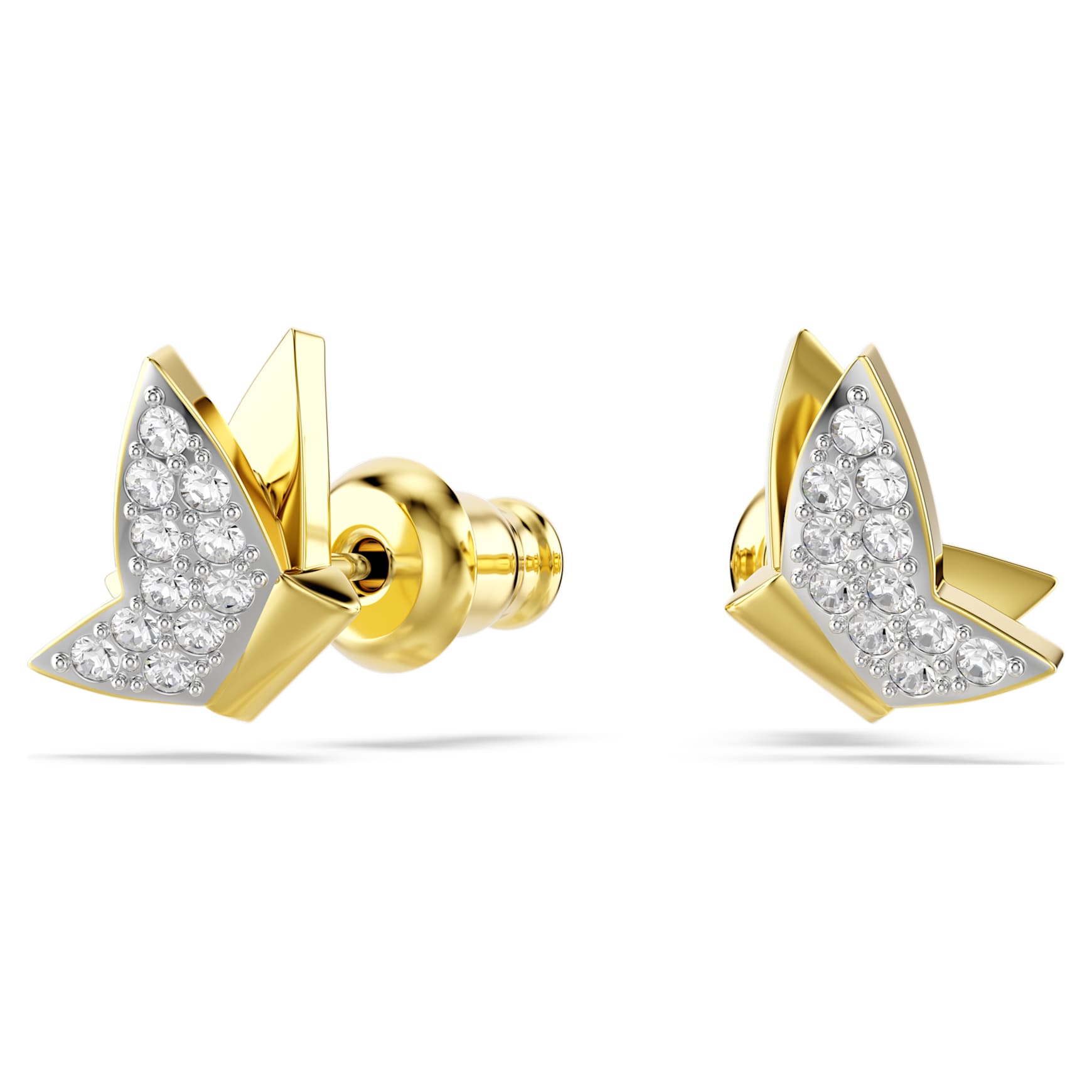 Idyllia Lilia stud earrings, Butterfly, White, 18K gold finish