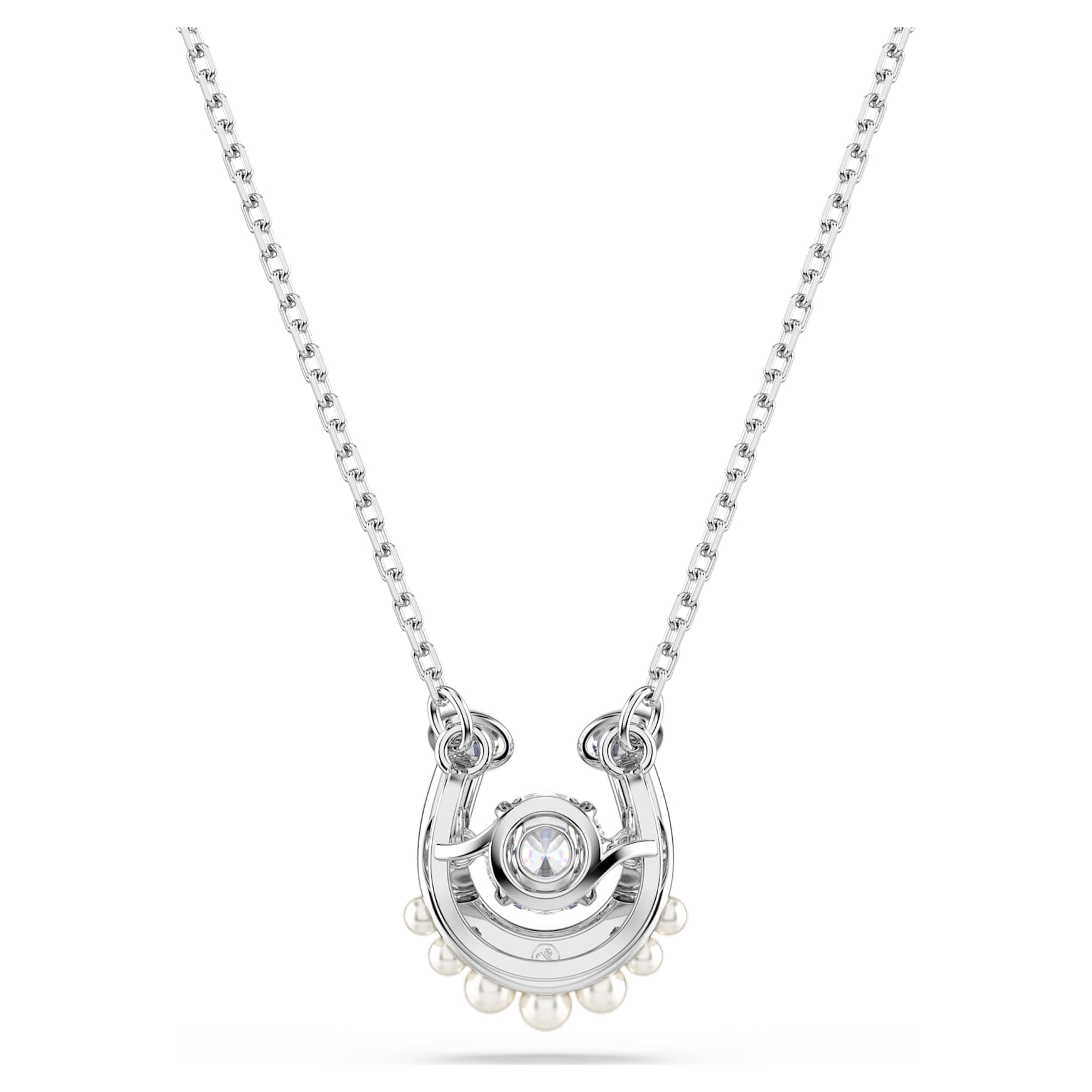 Symbolica pendant, Crystal pearl, Round cut, Pavé, Horse shoe, White, Rhodium plated