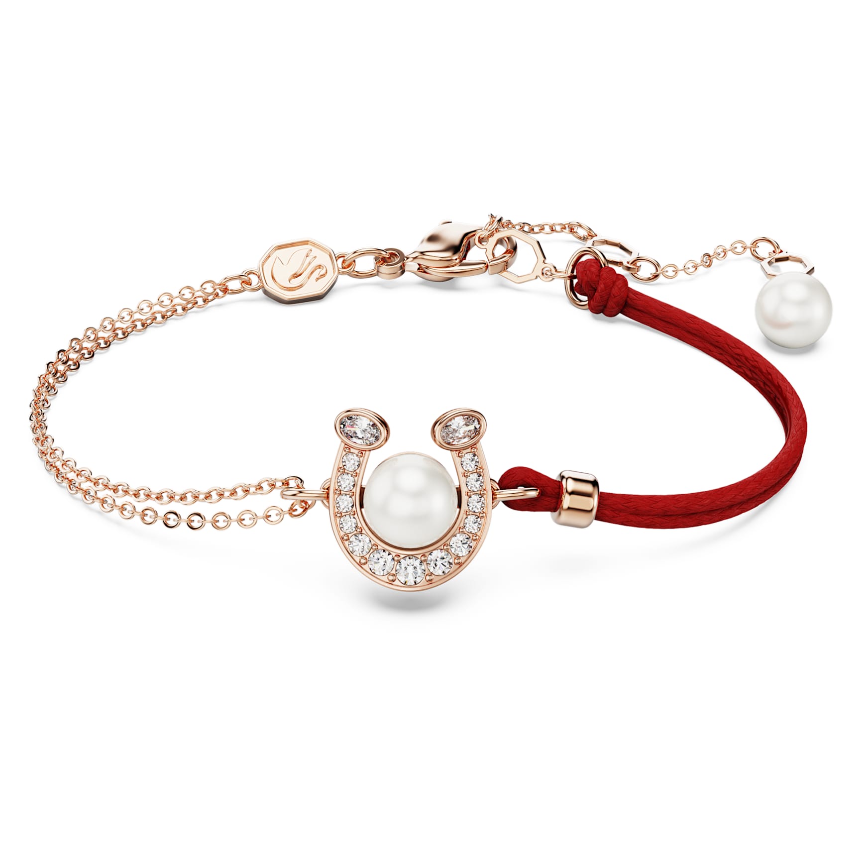 Symbolica bracelet, Crystal pearl, Pavé, Horse shoe, White, Rose gold-tone plated by SWAROVSKI