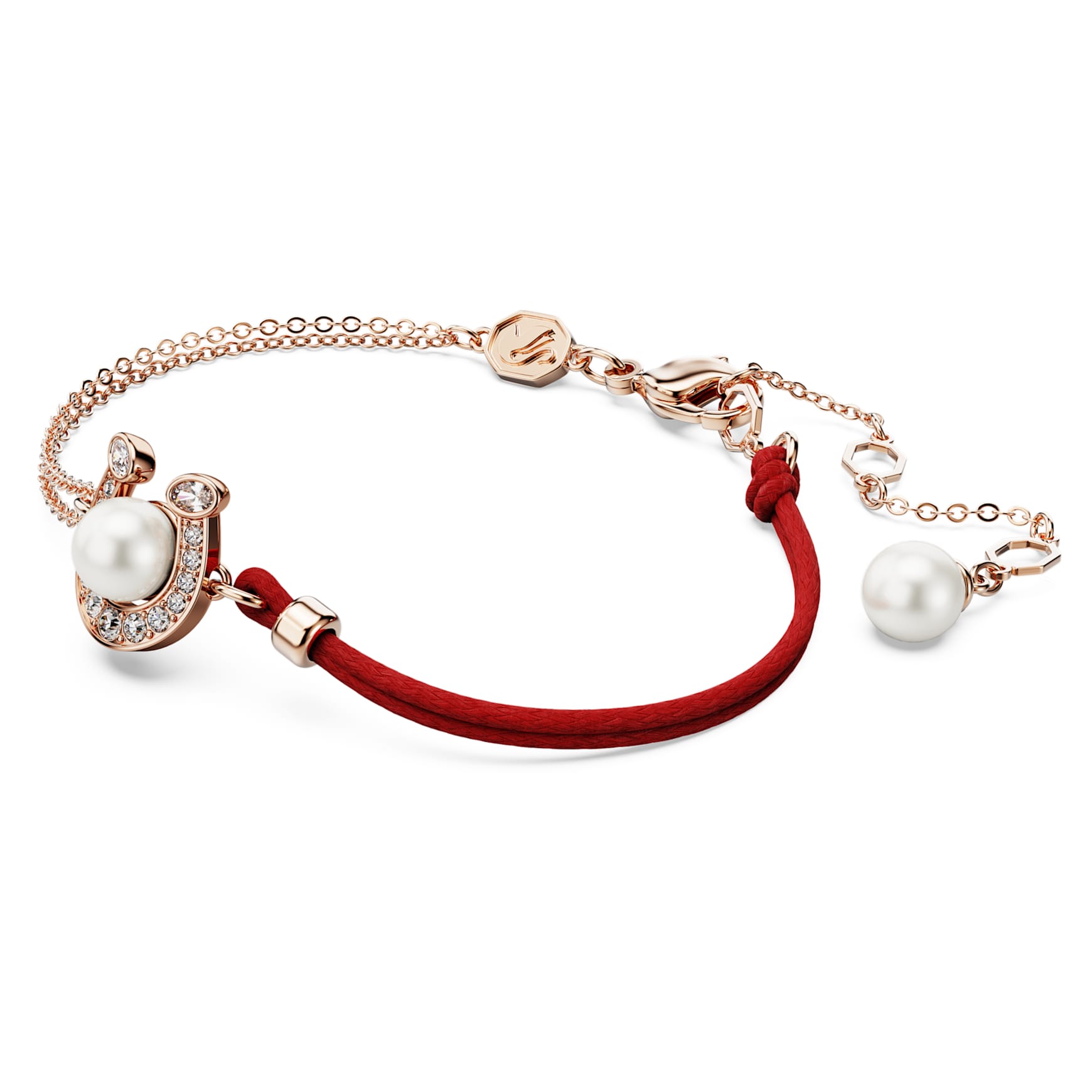 Symbolica bracelet, Crystal pearl, Pavé, Horseshoe, White, Rose gold-tone plated by SWAROVSKI