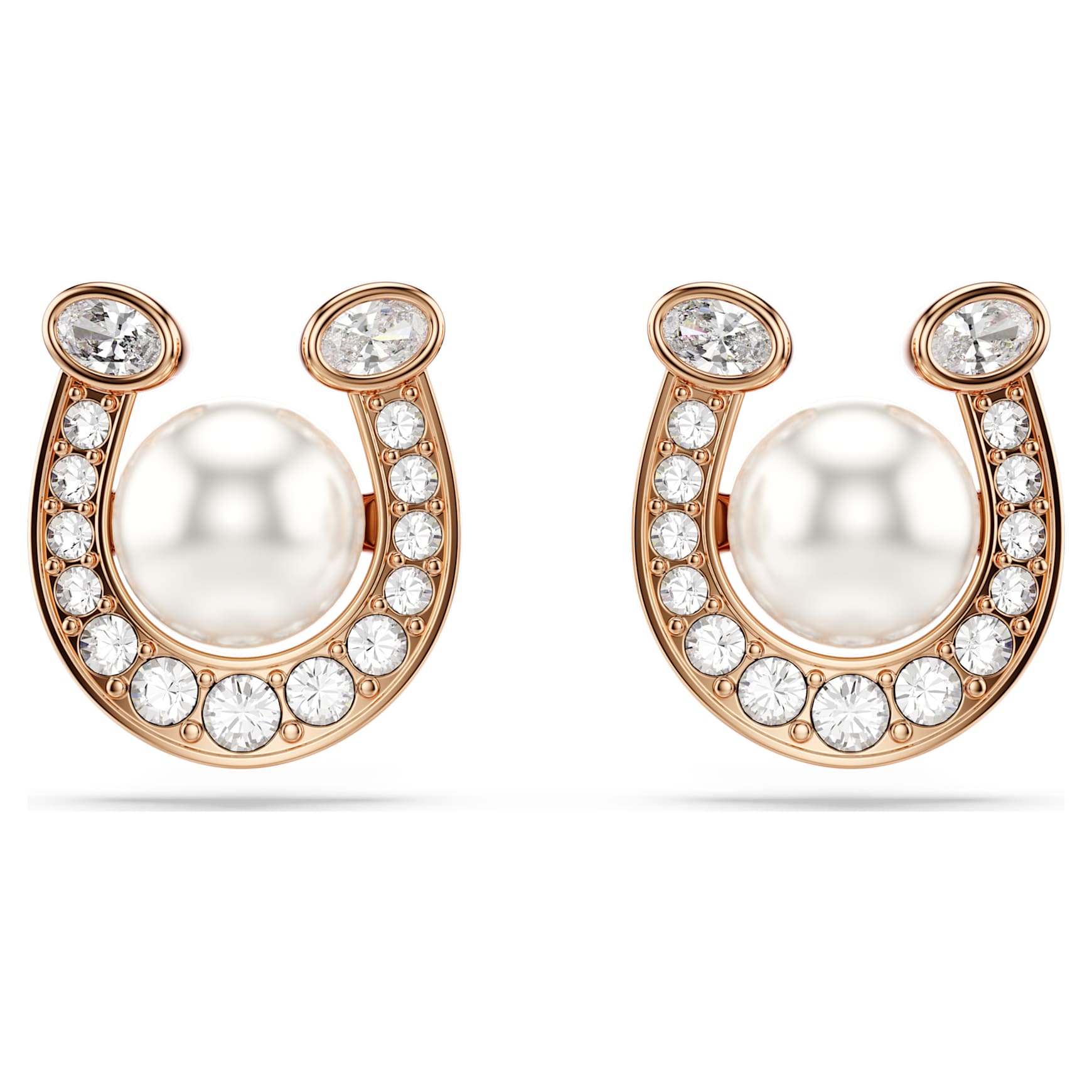 Symbolica stud earrings, Crystal pearl, Pavé, Horseshoe, White, Rose gold-tone plated by SWAROVSKI