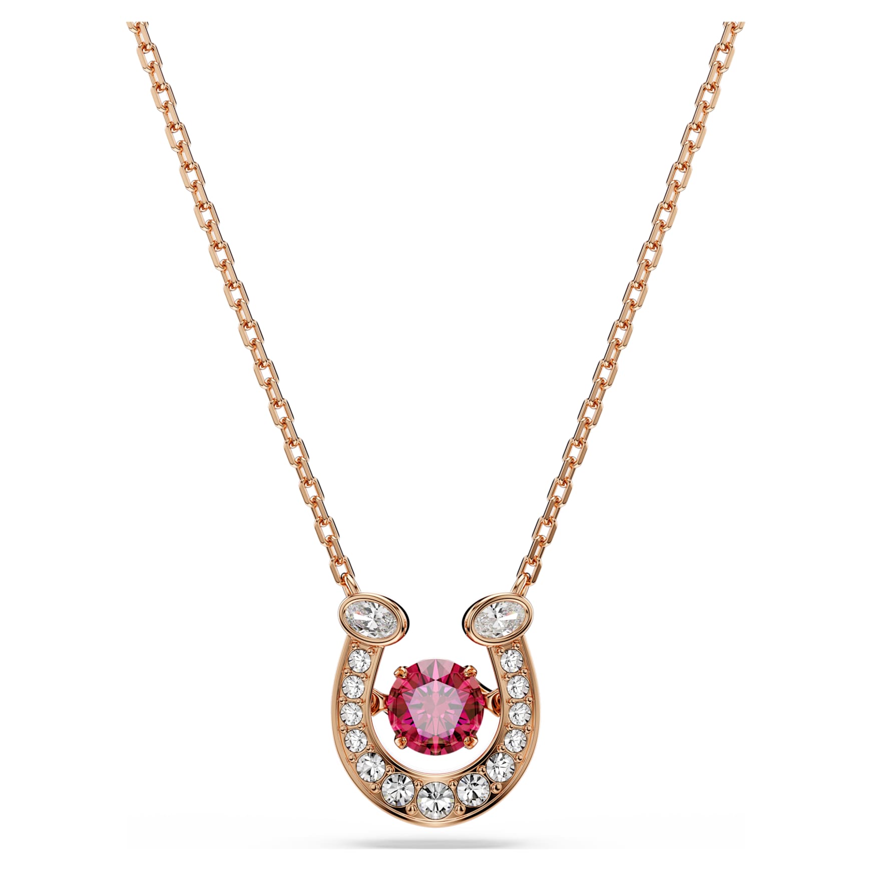 Symbolica pendant, Round cut, Pavé, Horseshoe, Red, 18K rose gold finish