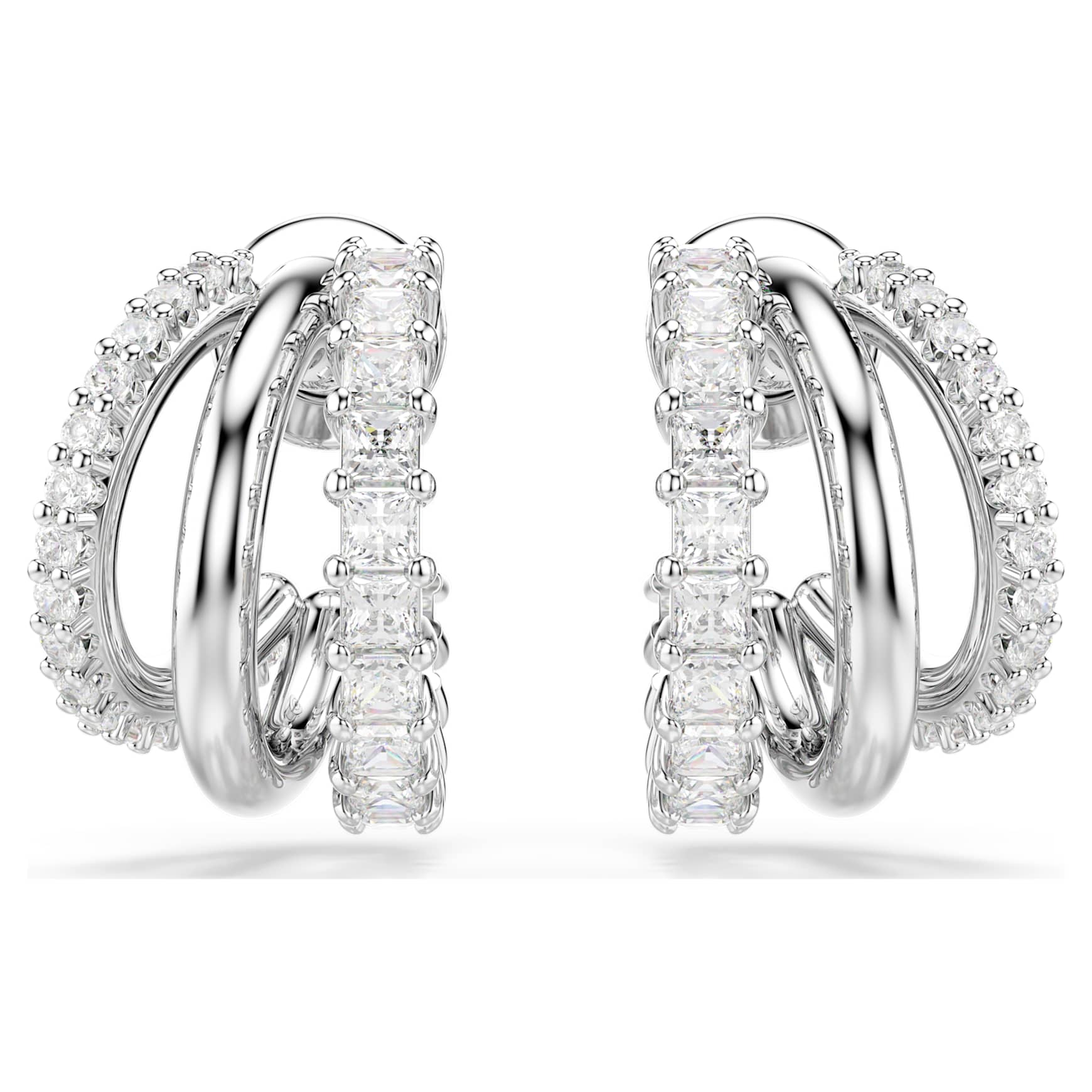 Hyperbola hoop earrings, Round cut, Mini, White, Rhodium plated by SWAROVSKI