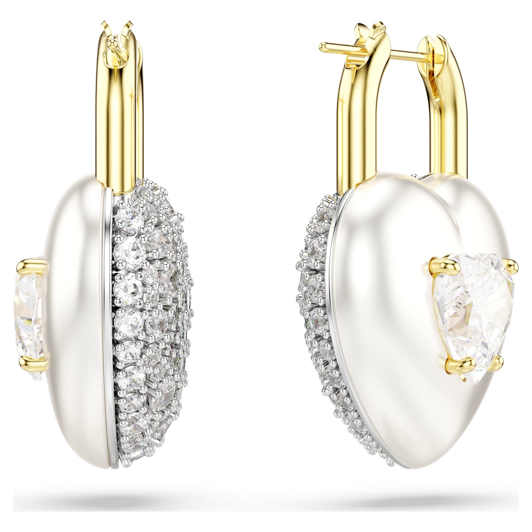 Idyllia drop earrings, Mixed cuts, Heart, White, Gold-tone plated by SWAROVSKI