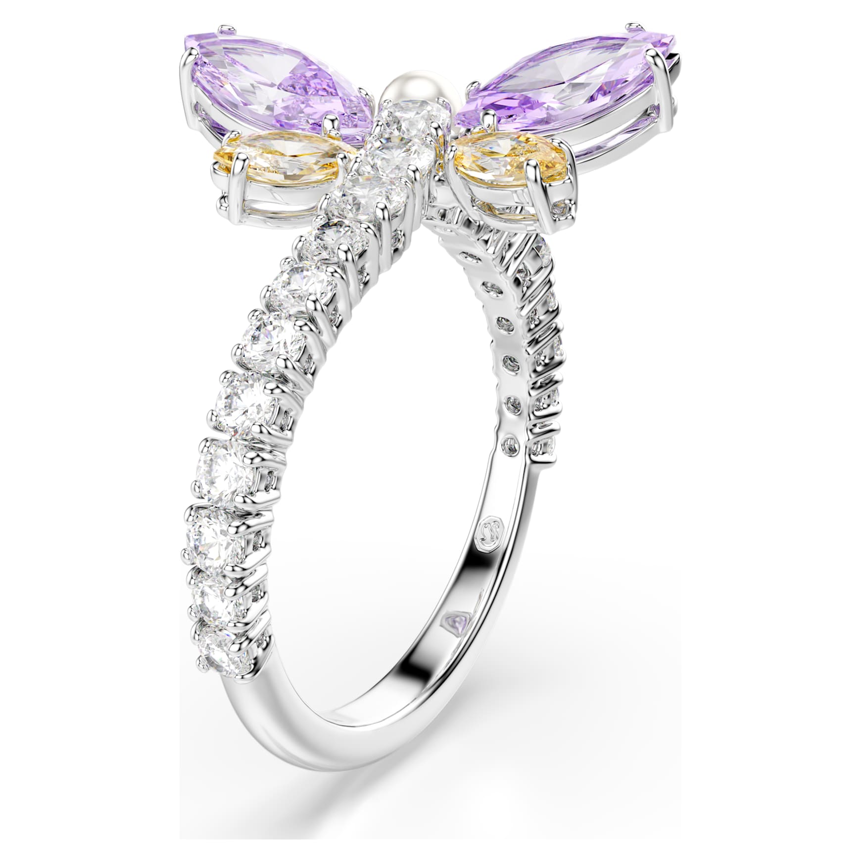 Ariana Grande x Swarovski motif ring, Mixed cuts, Dragonfly, Multicoloured, Rhodium plated by SWAROVSKI